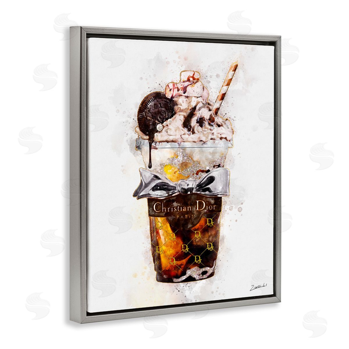 Fashion Brand Dessert Cup Grey Floating Frame Canvas Wall Art, Home Decor by Ziwei Li