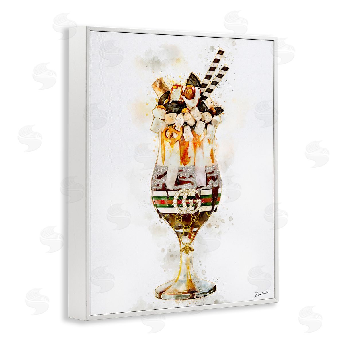 Fashion Brand Dessert Glass White Frame Print Wall Art, Home Decor by Ziwei Li