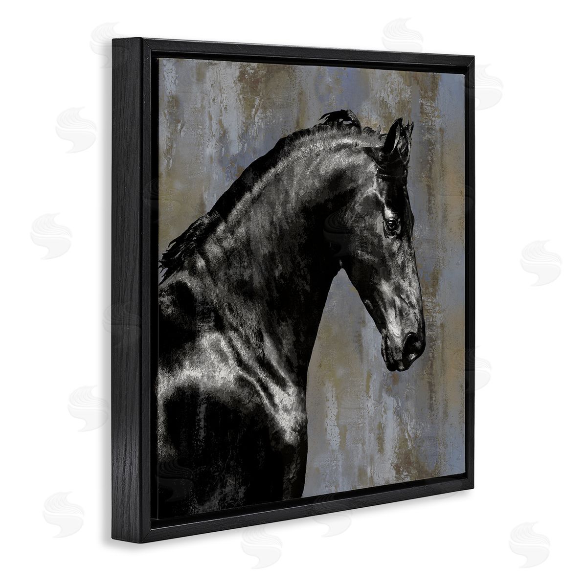 Black Stallion Horse Portrait Black Floating Frame Canvas Wall Art, Home Decor by Melonie Miller
