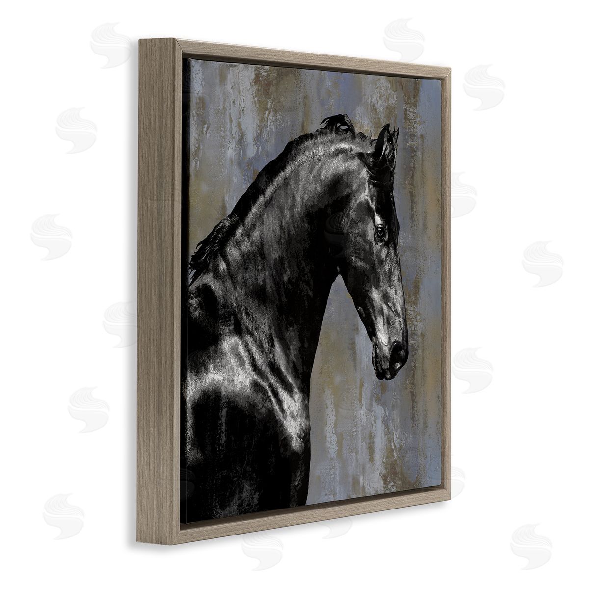 Black Stallion Horse Portrait Brown Floating Frame Canvas Wall Art, Home Decor by Melonie Miller