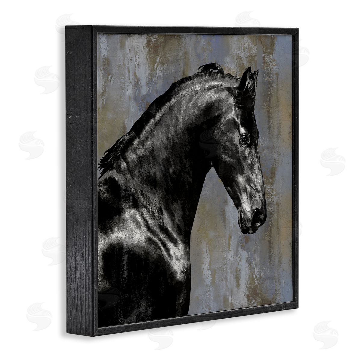 Black Stallion Horse Portrait Black Frame Print Wall Art, Home Decor by Melonie Miller