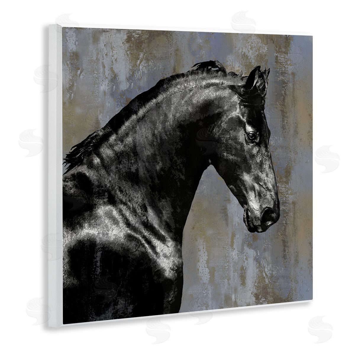 Black Stallion Horse Portrait Wood Plaque Wall Art, Home Decor by Melonie Miller