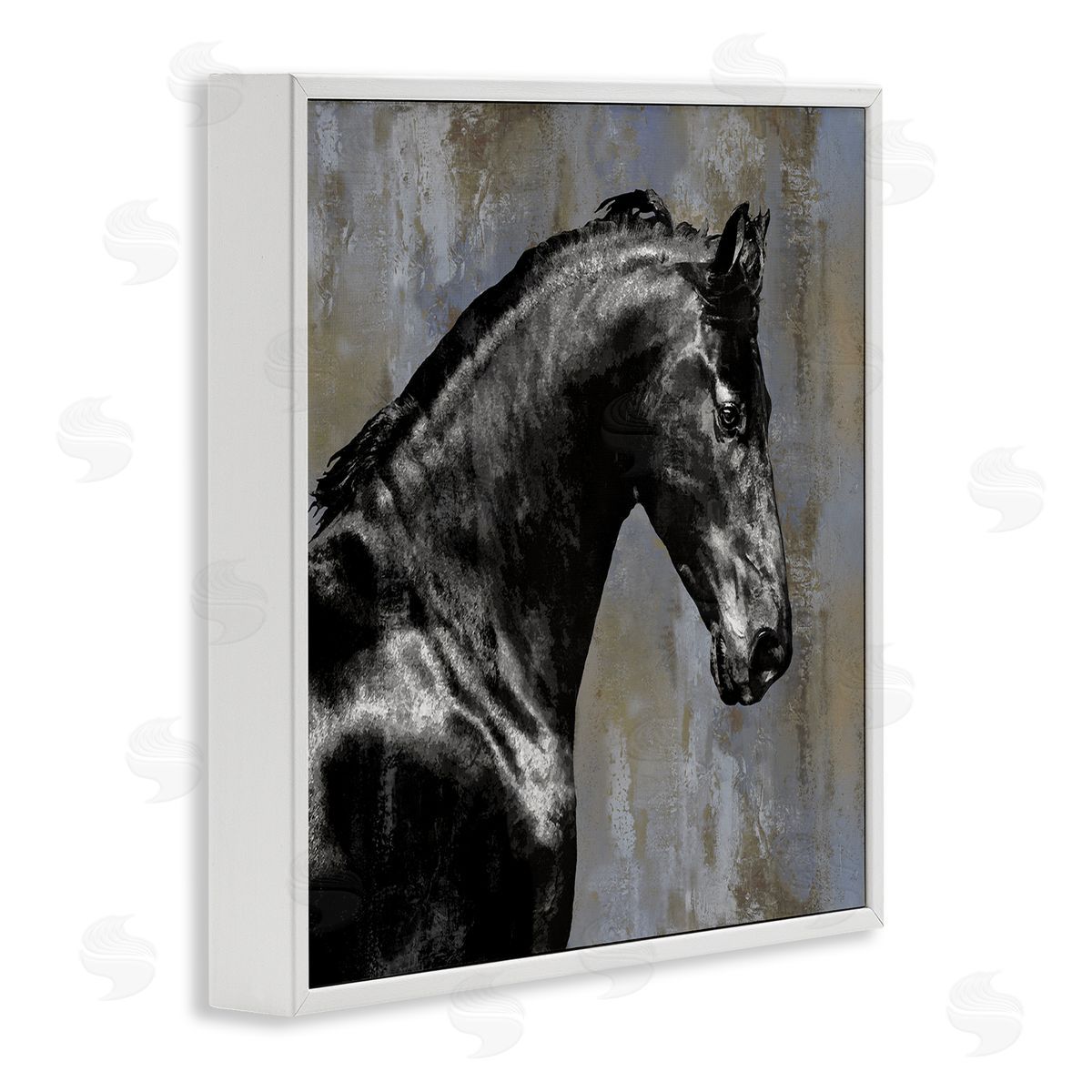 Black Stallion Horse Portrait White Frame Print Wall Art, Home Decor by Melonie Miller