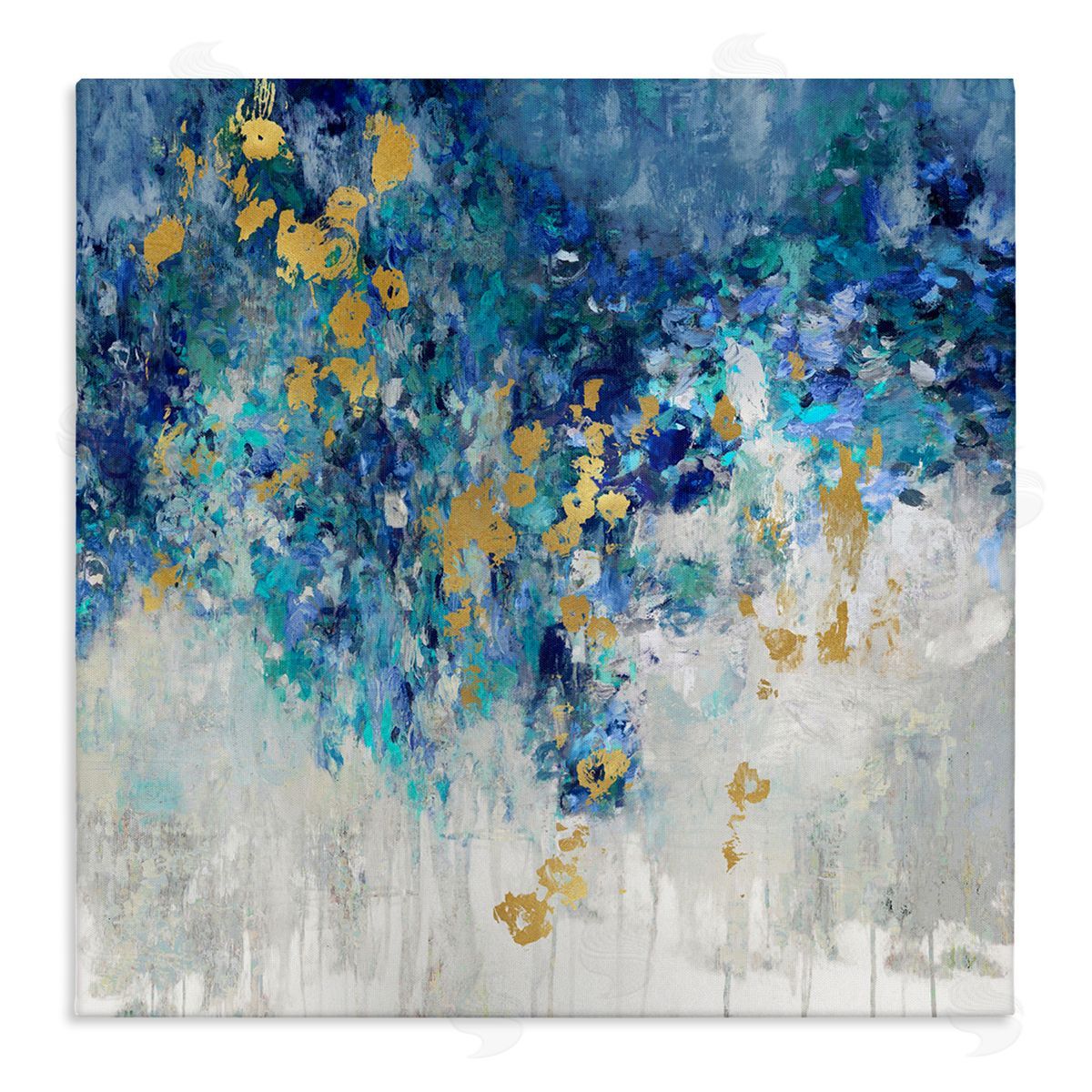Abstract Blue Gold Paint Design Canvas Wall Art, Home Decor by Nikki Robbins