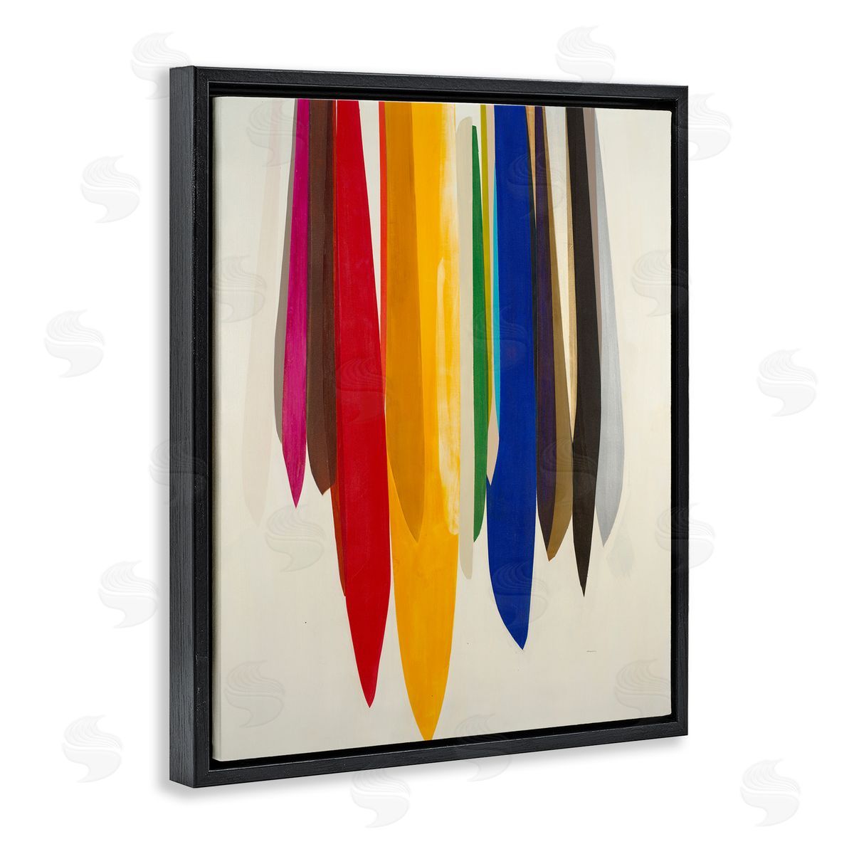 Rainbow Ribbons Abstract Shapes Black Floating Frame Canvas Wall Art, Home Decor by Sarah Stockstill