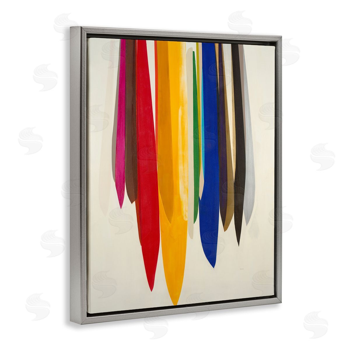 Rainbow Ribbons Abstract Shapes Grey Floating Frame Canvas Wall Art, Home Decor by Sarah Stockstill