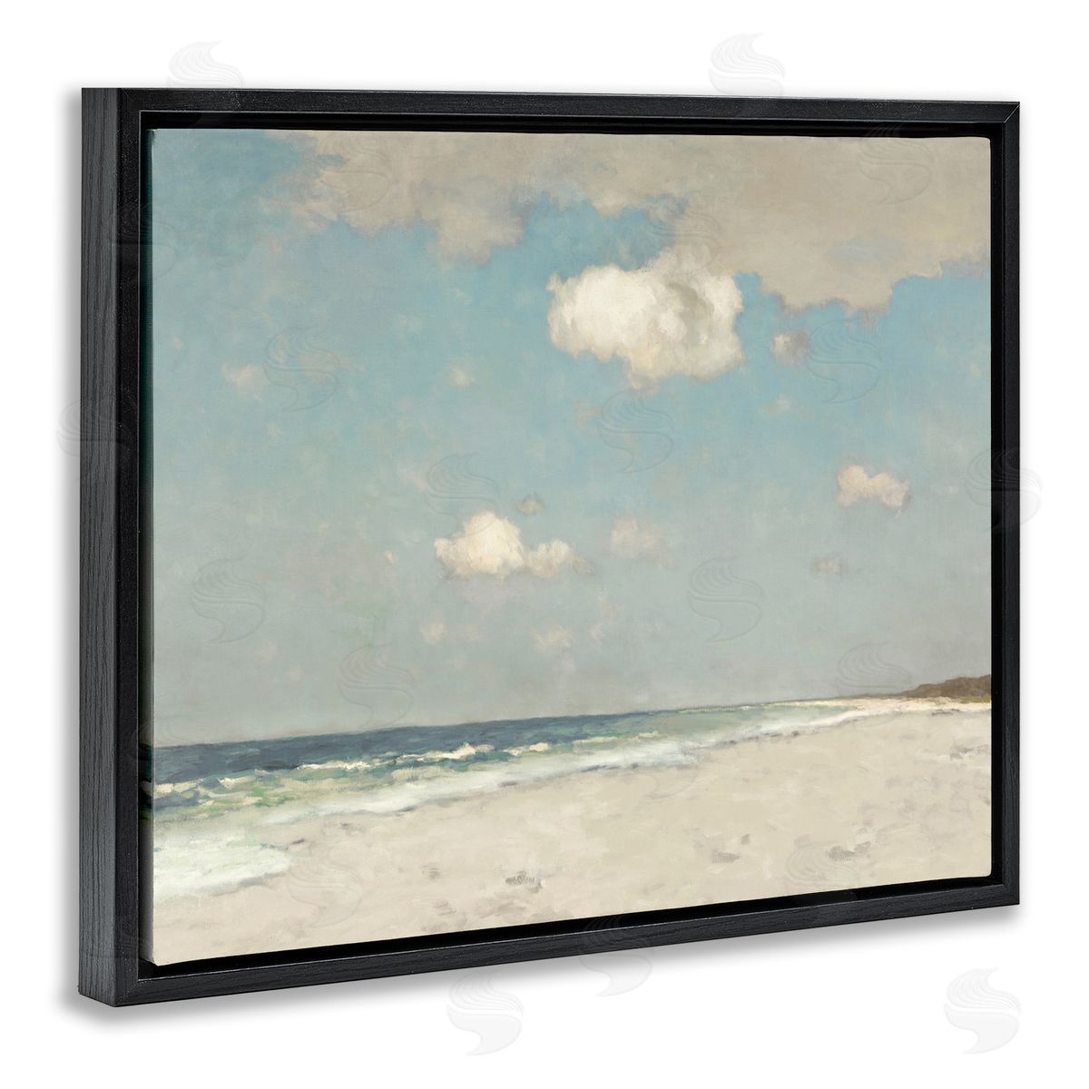 Beach Landscape Neutral Blue Black Floating Frame Canvas Wall Art, Home Decor by Christy McKee