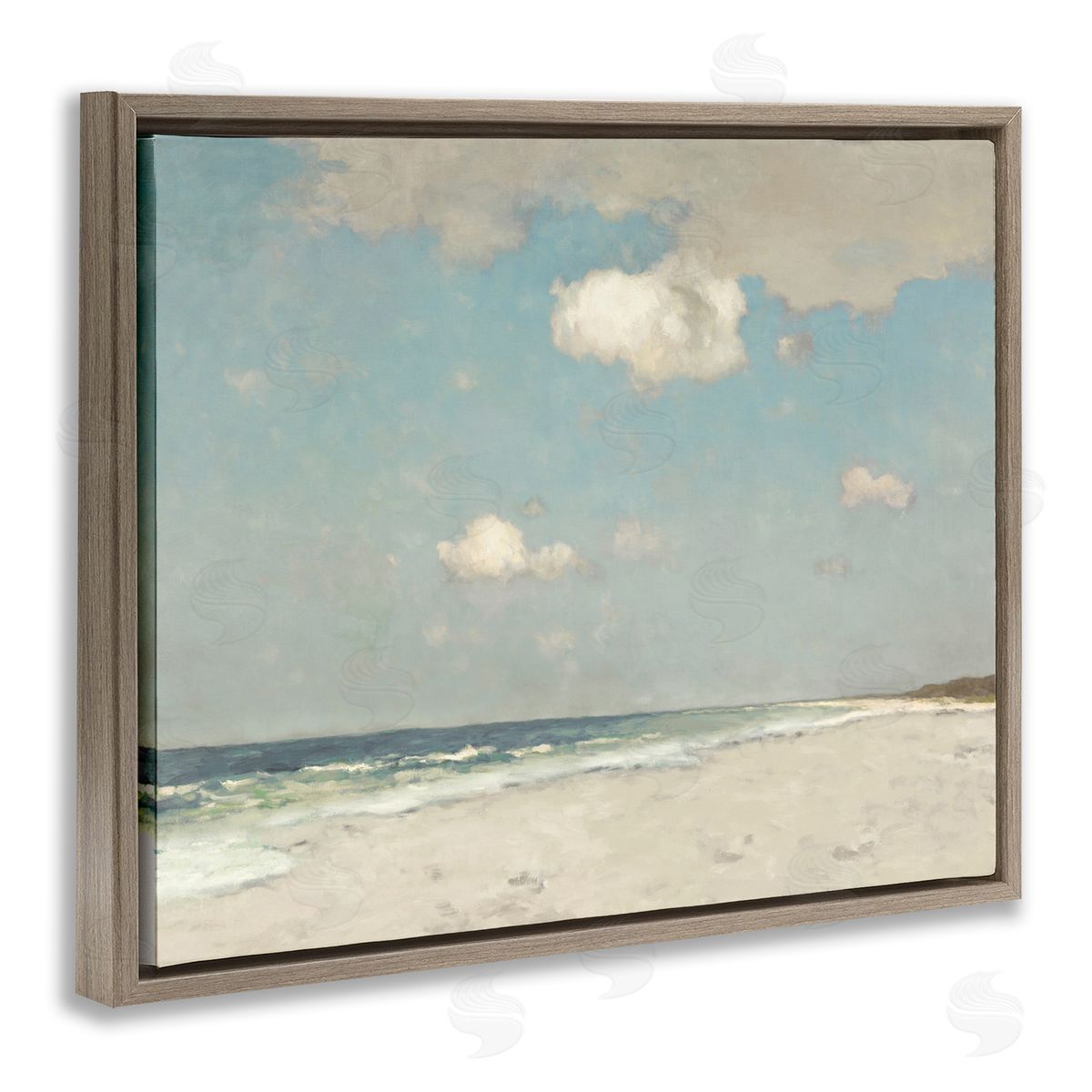 Beach Landscape Neutral Blue Brown Floating Frame Canvas Wall Art, Home Decor by Christy McKee