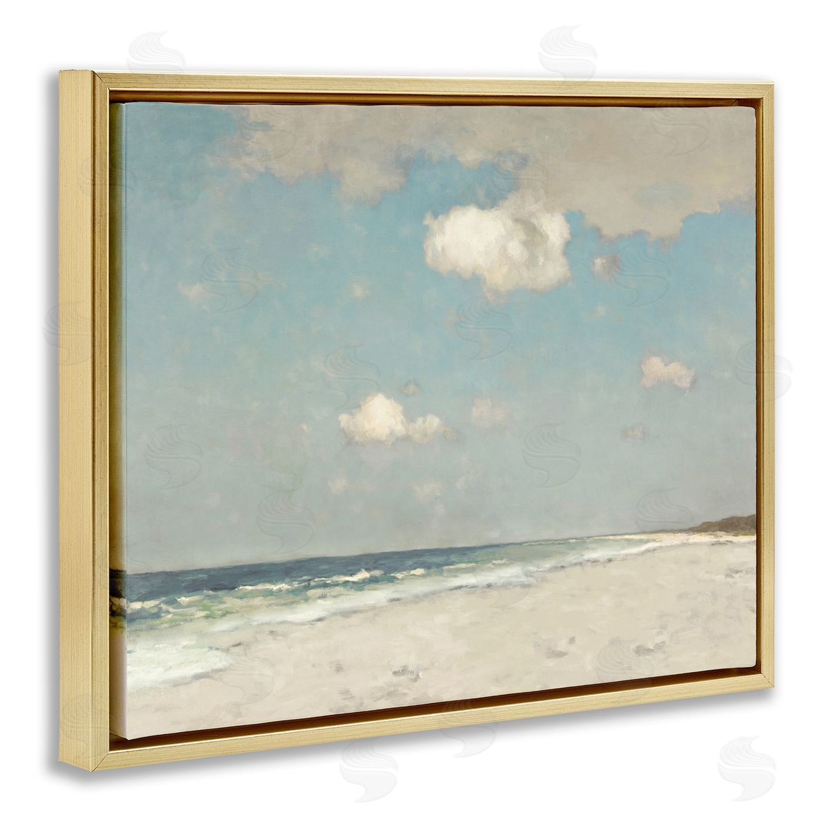 Beach Landscape Neutral Blue Gold Floating Frame Canvas Wall Art, Home Decor by Christy McKee