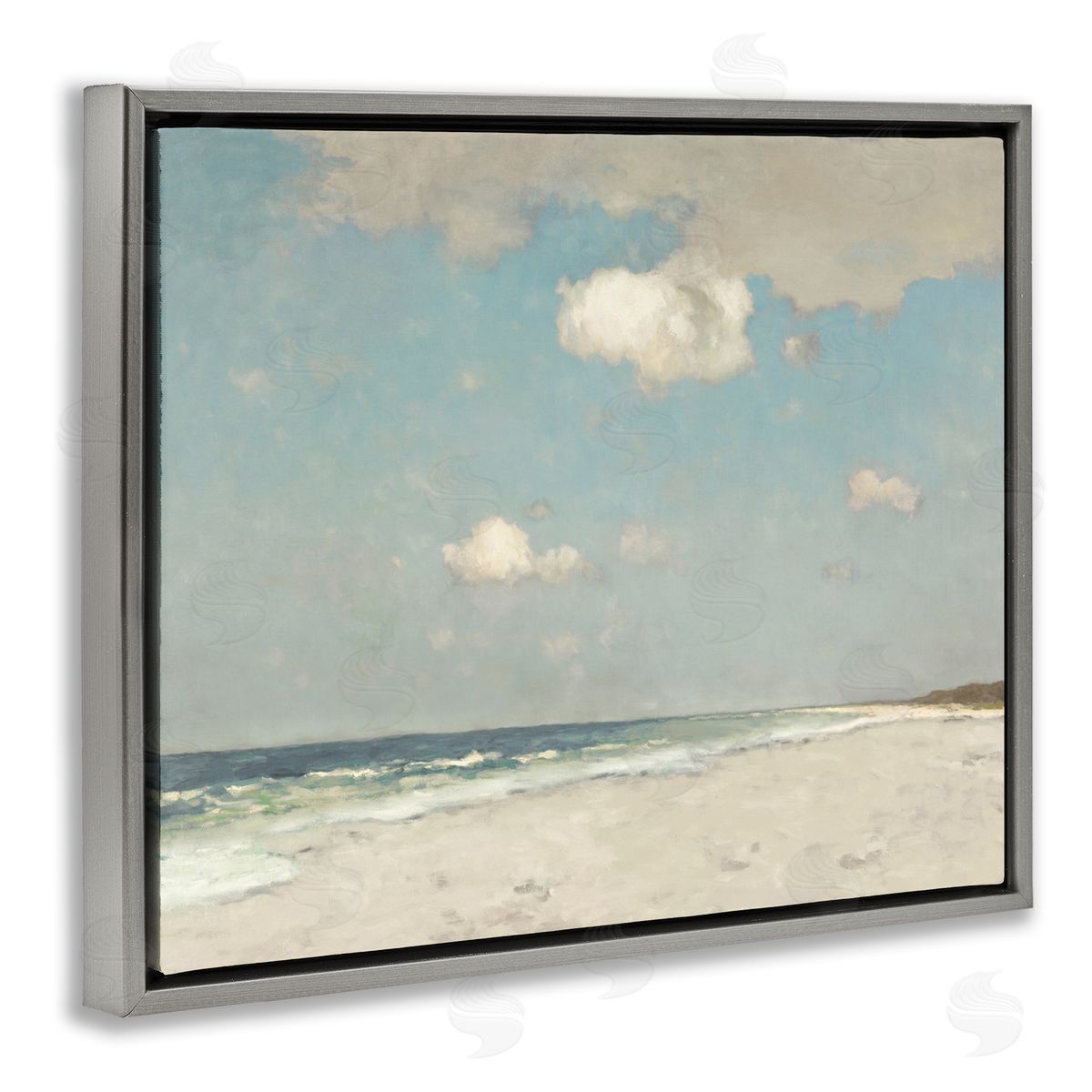 Beach Landscape Neutral Blue Grey Floating Frame Canvas Wall Art, Home Decor by Christy McKee