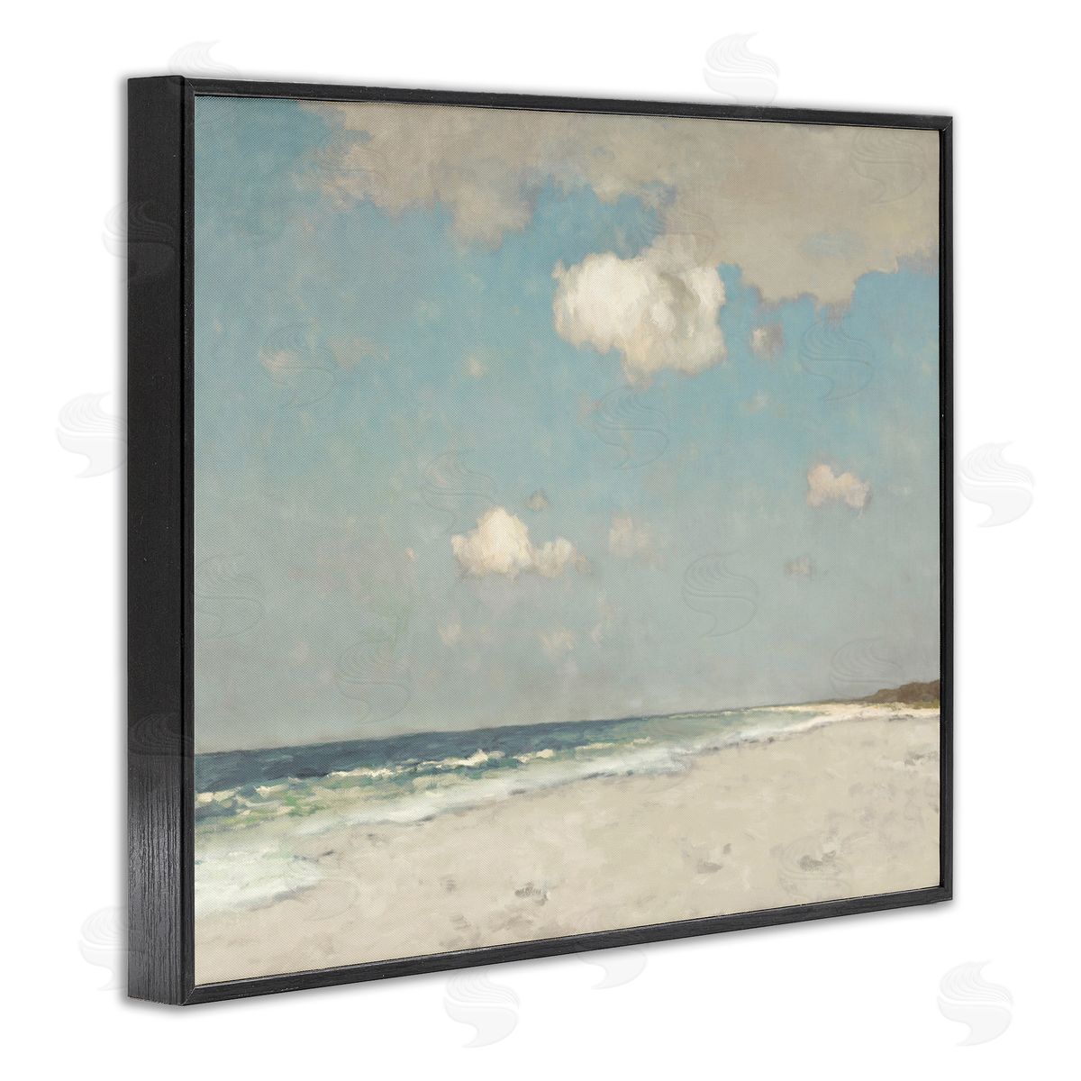 Beach Landscape Neutral Blue Black Frame Print Wall Art, Home Decor by Christy McKee