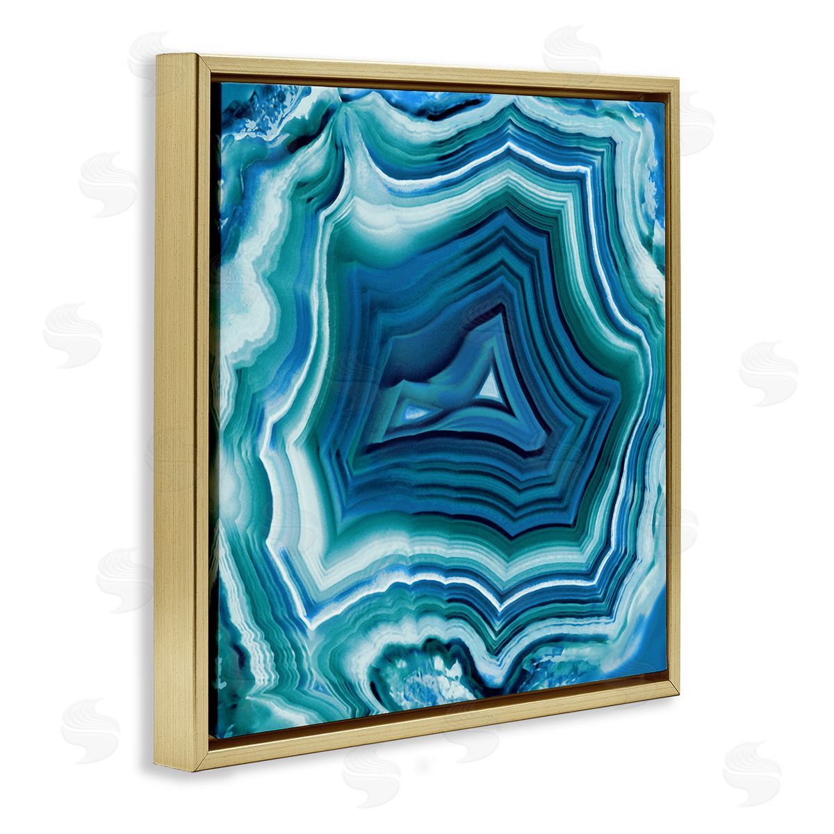 Agate Crystal Pattern Blue Gold Floating Frame Canvas Wall Art, Home Decor by Danielle Carson