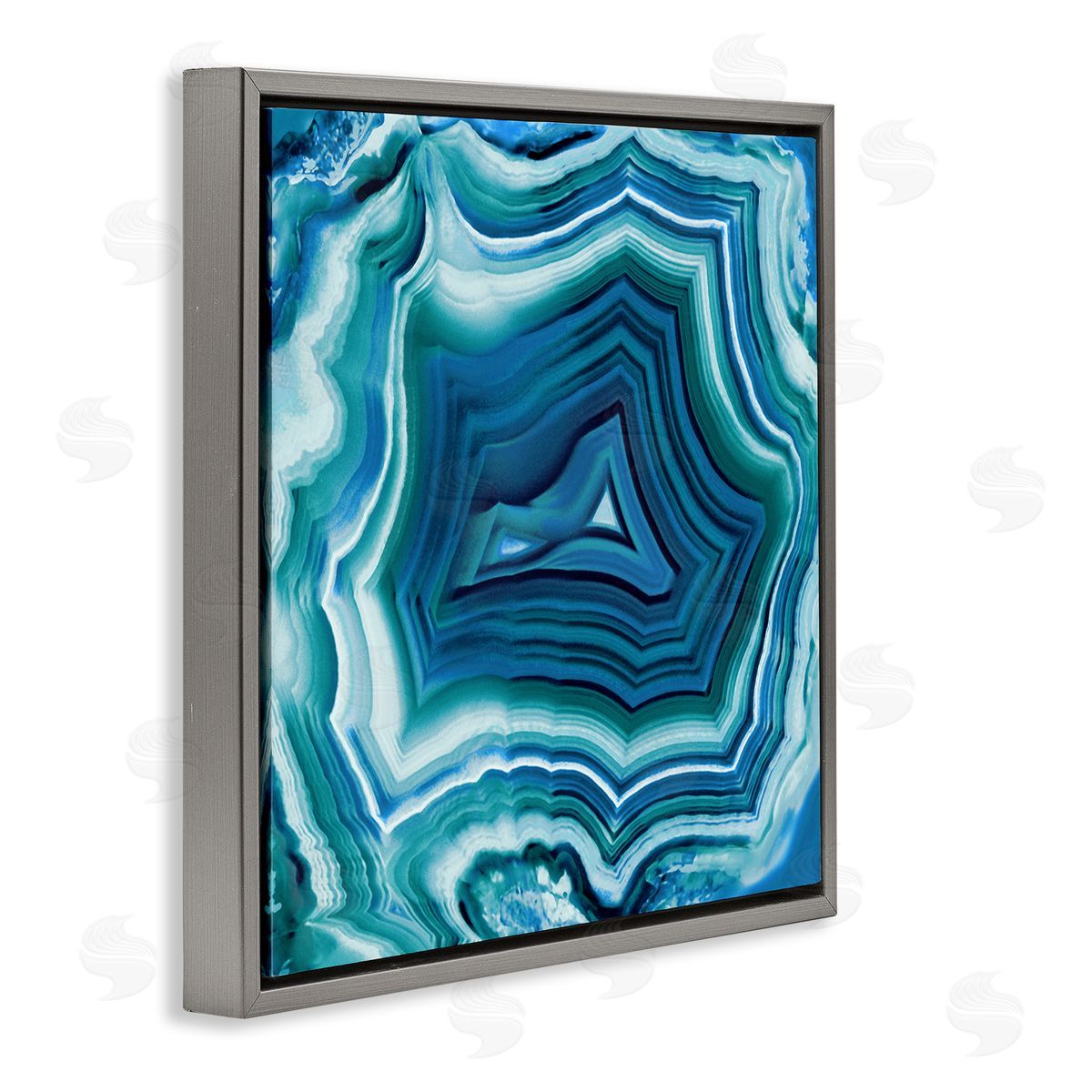 Agate Crystal Pattern Blue Grey Floating Frame Canvas Wall Art, Home Decor by Danielle Carson