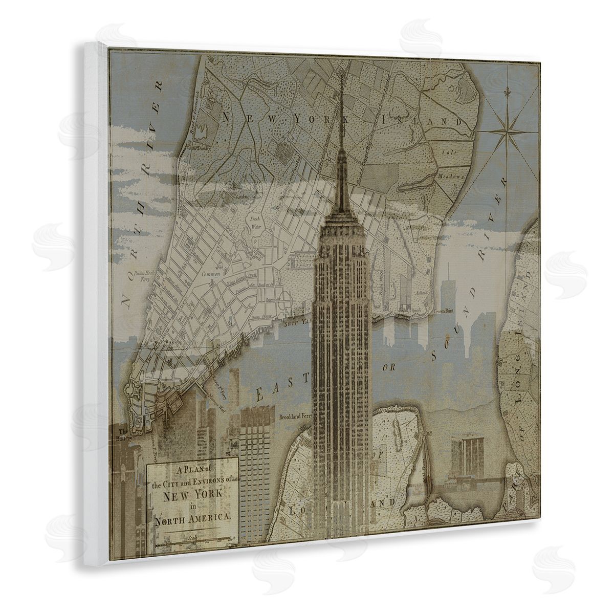 NYC Vintage Map & Building Wood Plaque Wall Art, Home Decor by Dylan Mattews
