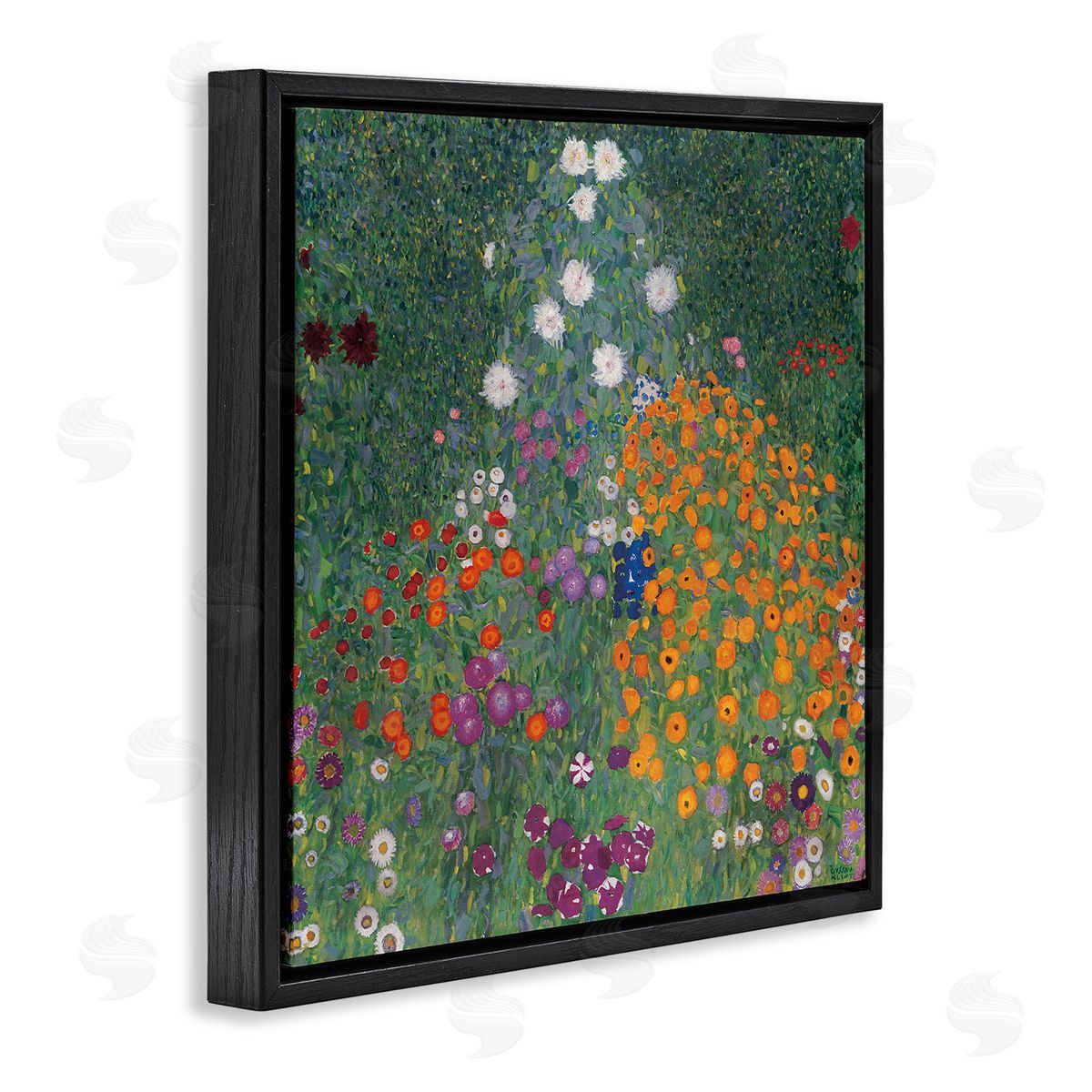 Flowery Garden Classic Painting Black Floating Frame Canvas Wall Art, Home Decor by Gustav Klimt