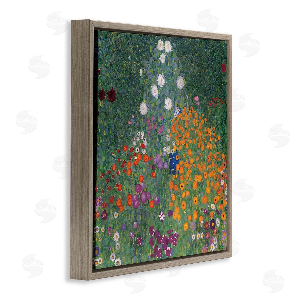 Flowery Garden Classic Painting Brown Floating Frame Canvas Wall Art, Home Decor by Gustav Klimt