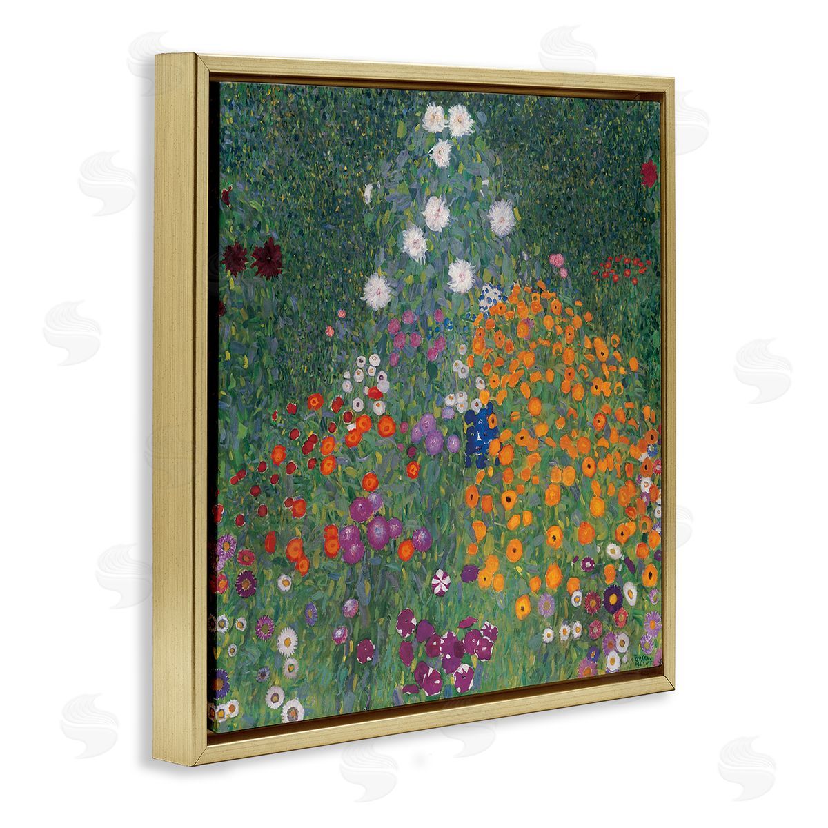 Flowery Garden Classic Painting Gold Floating Frame Canvas Wall Art, Home Decor by Gustav Klimt