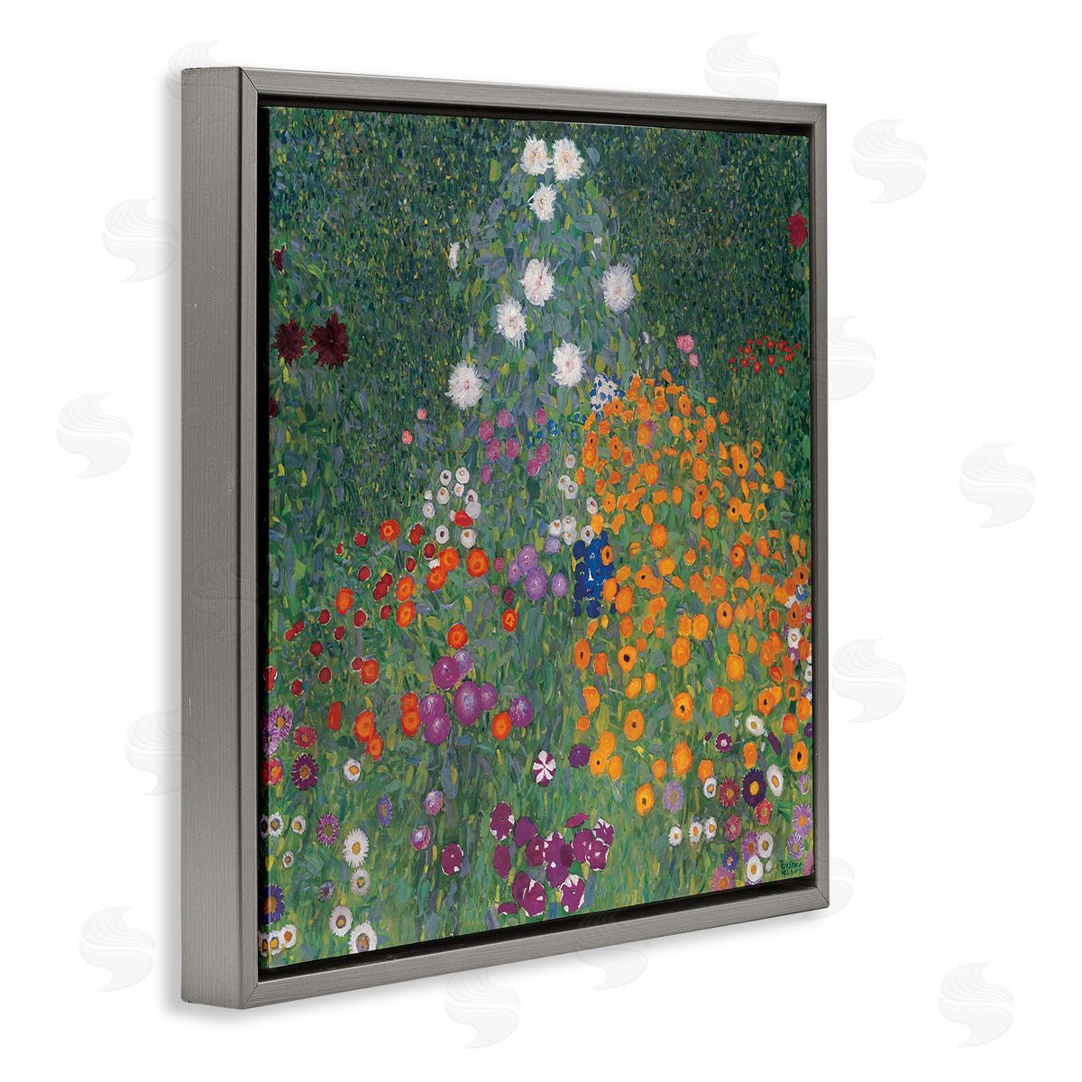 Flowery Garden Classic Painting Grey Floating Frame Canvas Wall Art, Home Decor by Gustav Klimt