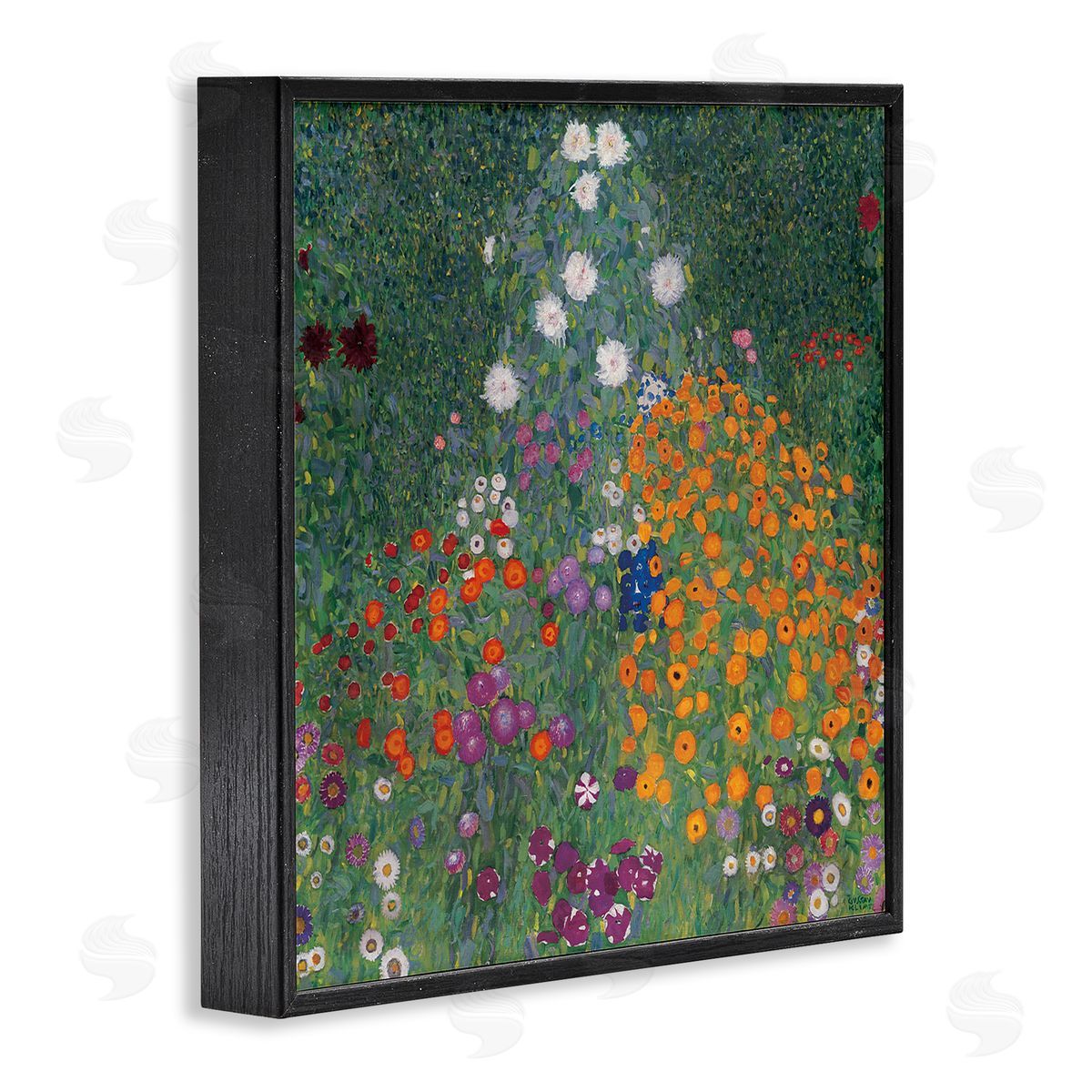 Flowery Garden Classic Painting Black Frame Print Wall Art, Home Decor by Gustav Klimt