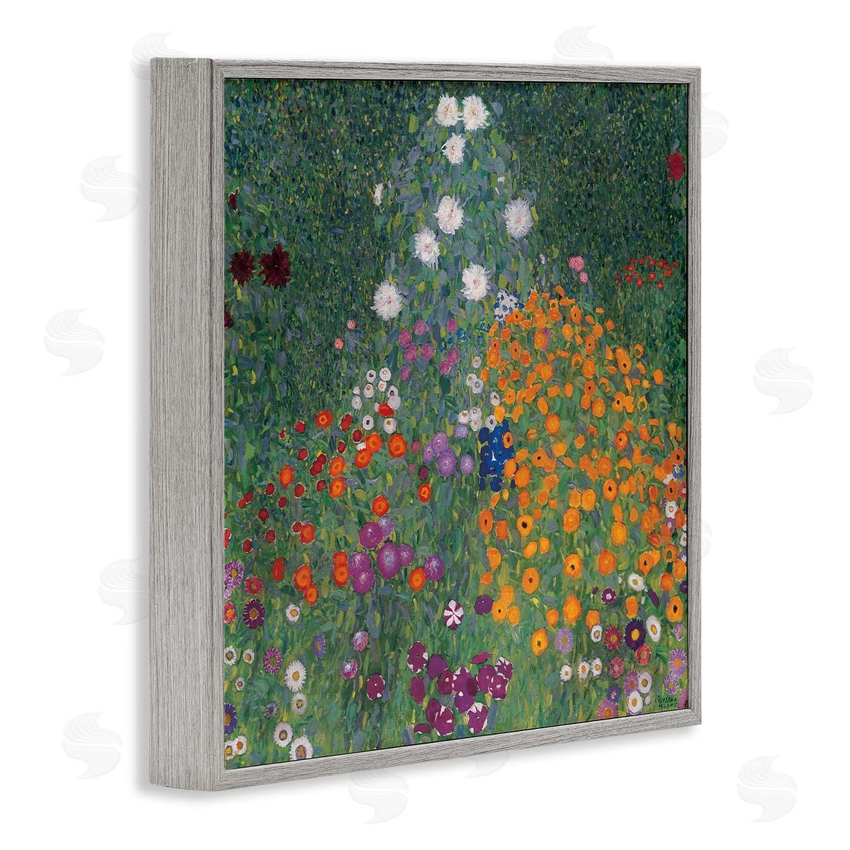 Flowery Garden Classic Painting Grey Frame Print Wall Art, Home Decor by Gustav Klimt
