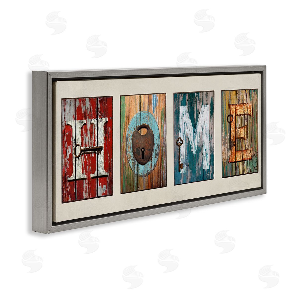 Home Locks And Key Grey Floating Frame Canvas Wall Art, Home Decor by Jamie MacDowell