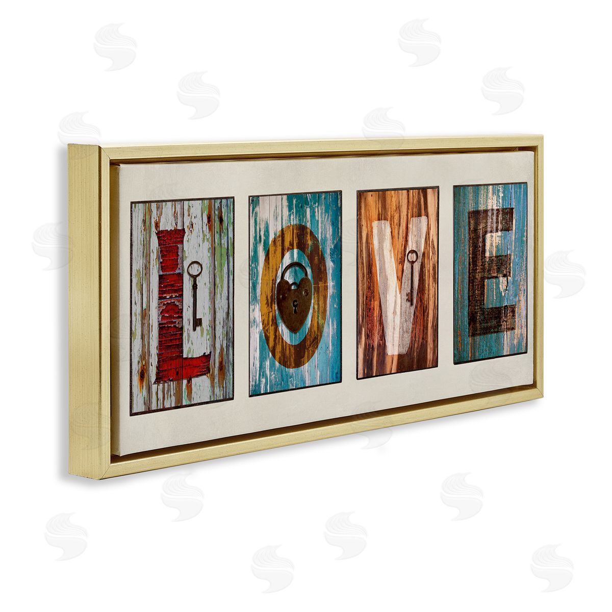 Love Locks And Key Gold Floating Frame Canvas Wall Art, Home Decor by Jamie MacDowell