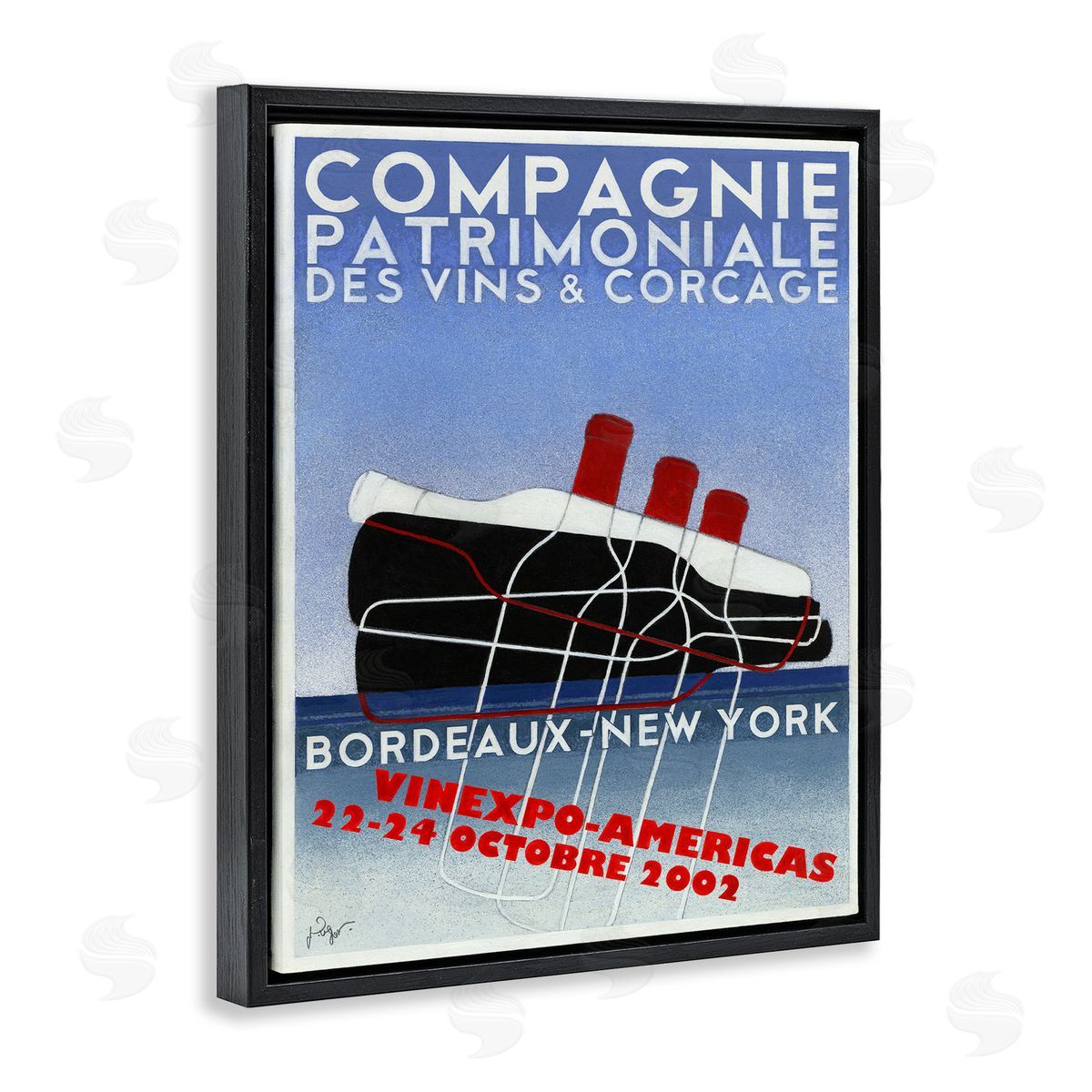 Vintage Wine Bottle Poster Black Floating Frame Canvas Wall Art, Home Decor by Jean-Pierre Got