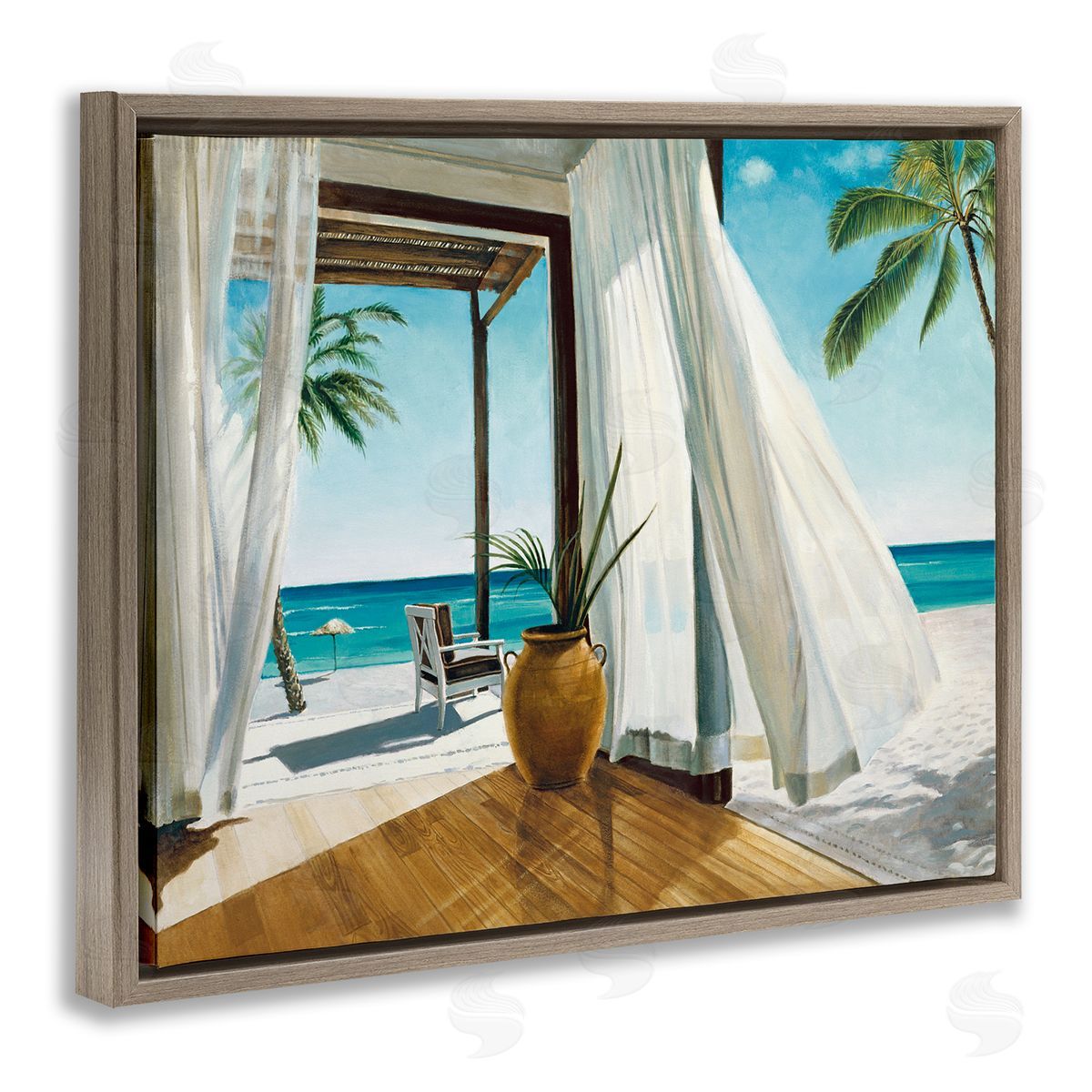 Beach Resort Ocean Landscape Brown Floating Frame Canvas Wall Art, Home Decor by Jacob Reed