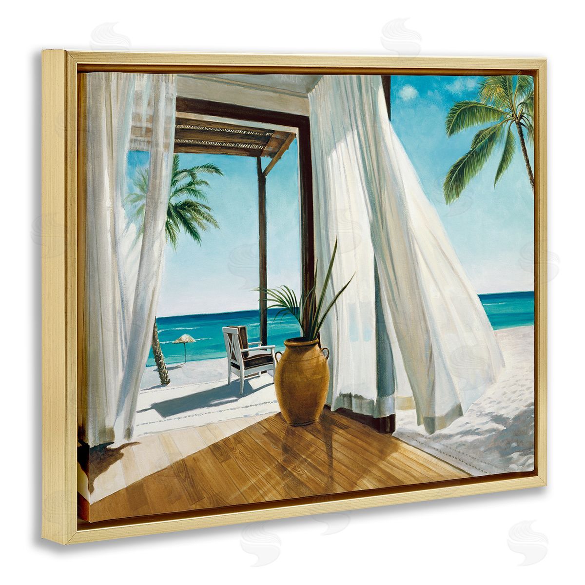 Beach Resort Ocean Landscape Gold Floating Frame Canvas Wall Art, Home Decor by Jacob Reed
