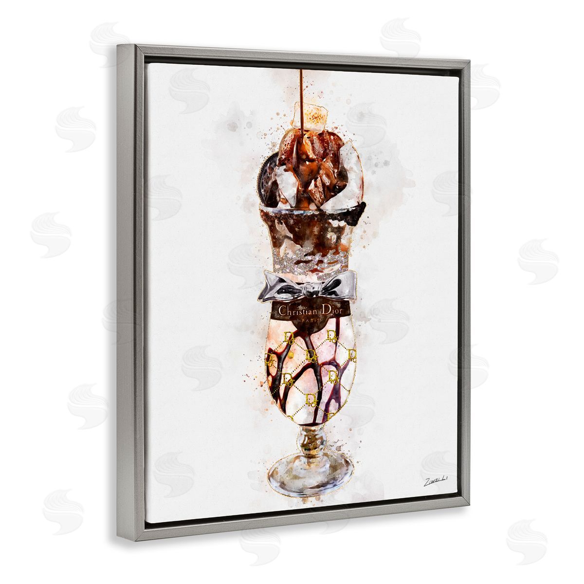 Fashion Brand Dessert Cup Grey Floating Frame Canvas Wall Art, Home Decor by Ziwei Li