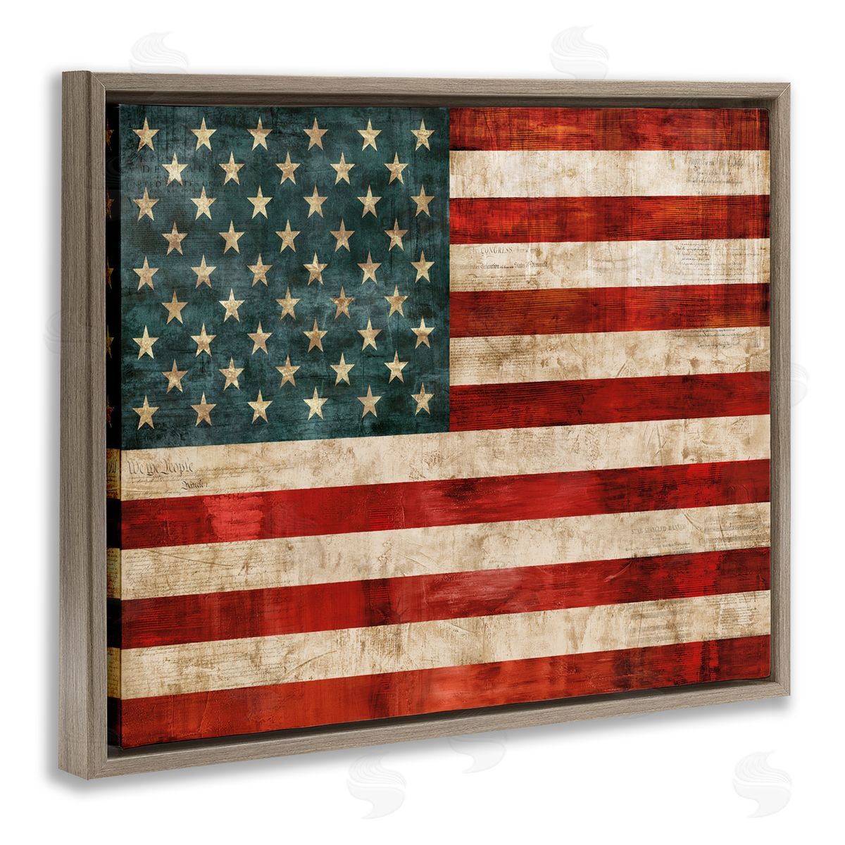 US American Flag Rustic Pattern Brown Floating Frame Canvas Wall Art, Home Decor by Luke Wilson
