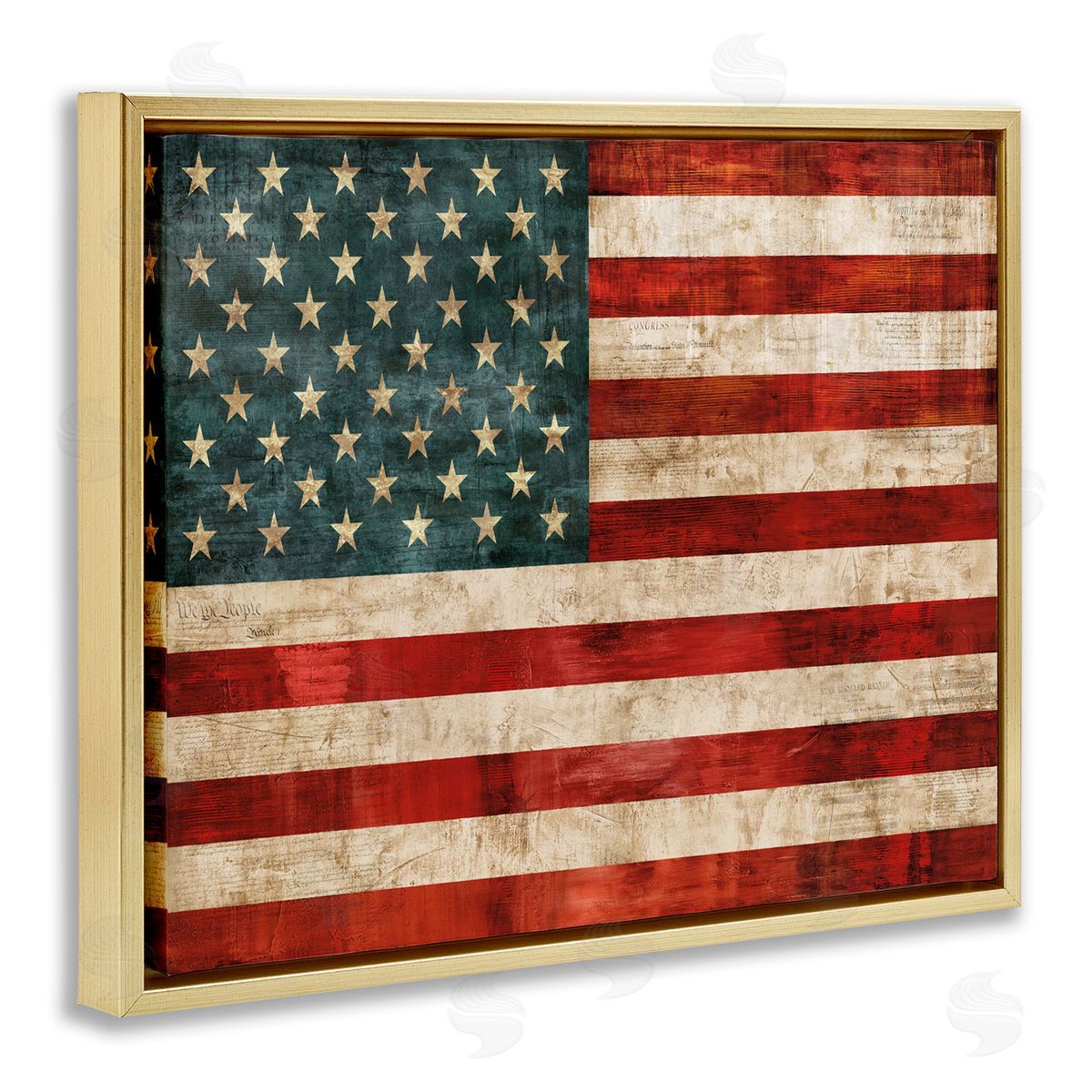 US American Flag Rustic Pattern Gold Floating Frame Canvas Wall Art, Home Decor by Luke Wilson