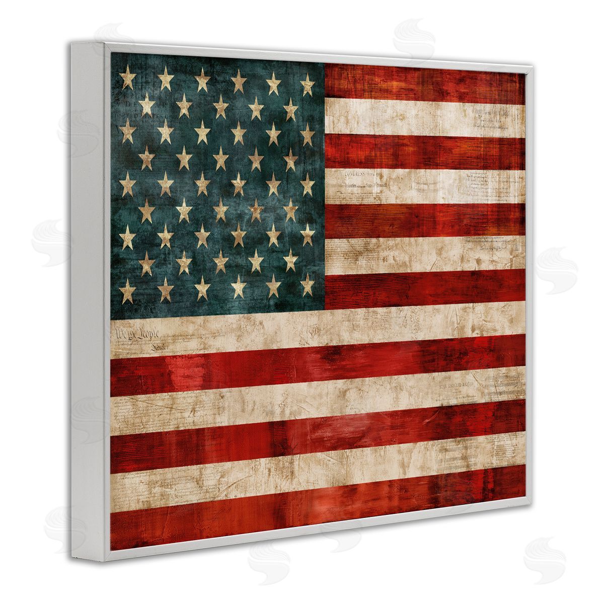 US American Flag Rustic Pattern White Frame Print Wall Art, Home Decor by Luke Wilson