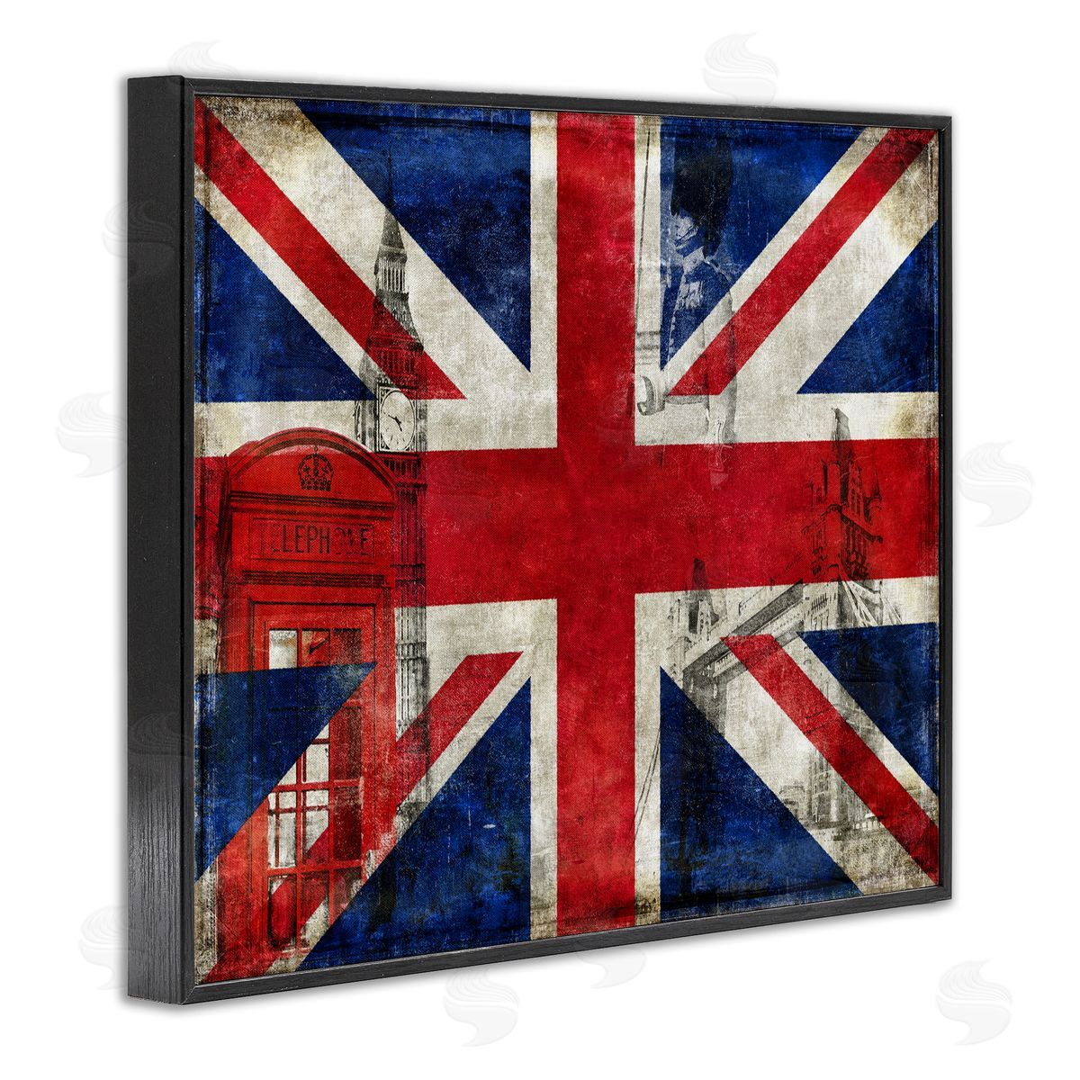 English Flag And Landmarks Black Frame Print Wall Art, Home Decor by Luke Wilson