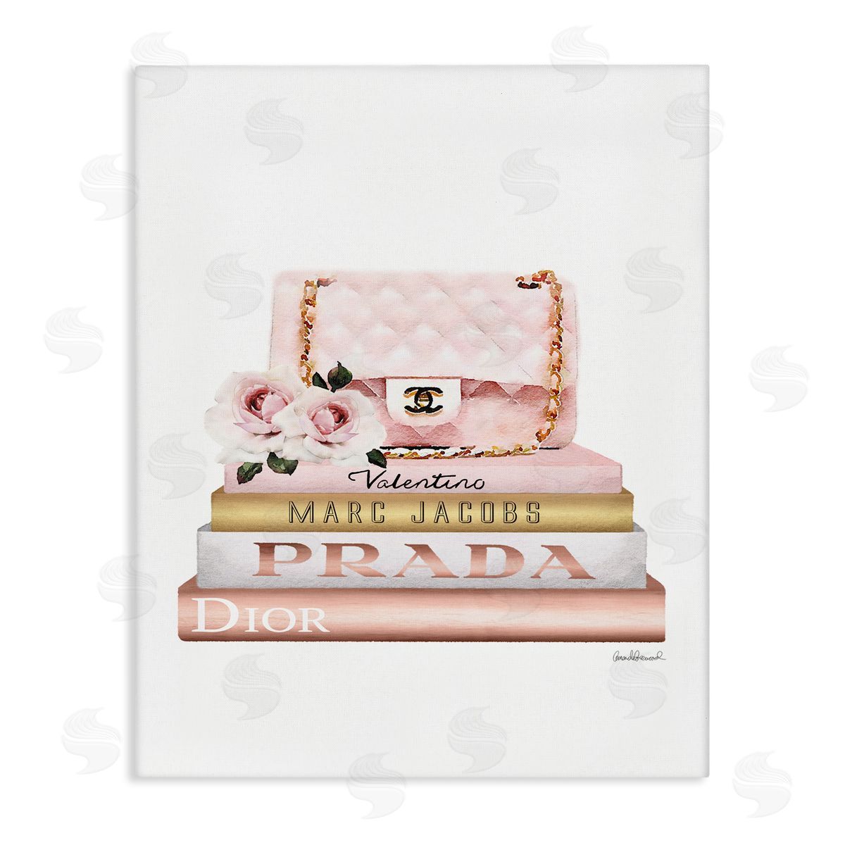 Pink Purse Gold Bookstack Canvas Wall Art, Home Decor by Amanda Greenwood