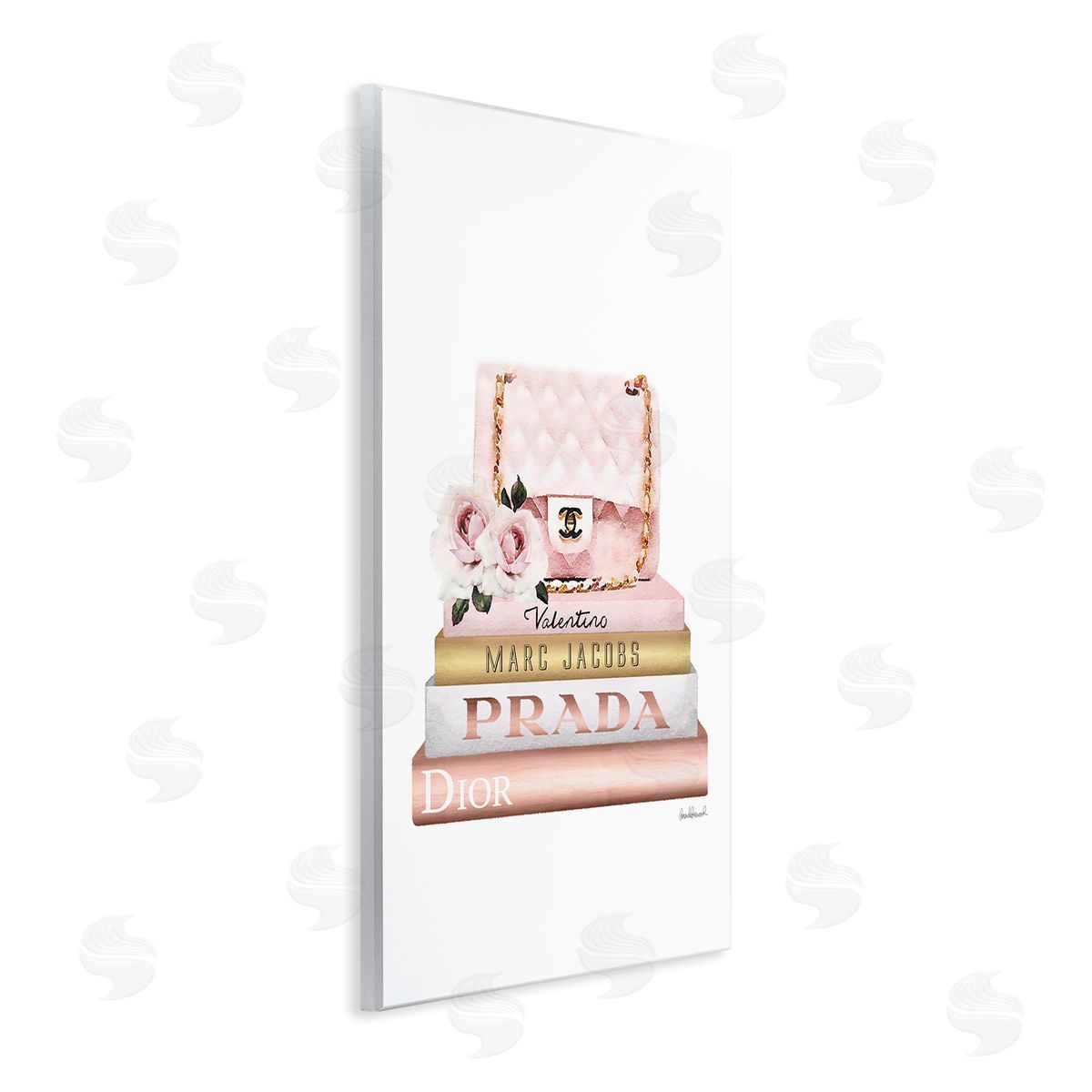 Pink Purse Gold Bookstack Wood Plaque Wall Art, Home Decor by Amanda Greenwood