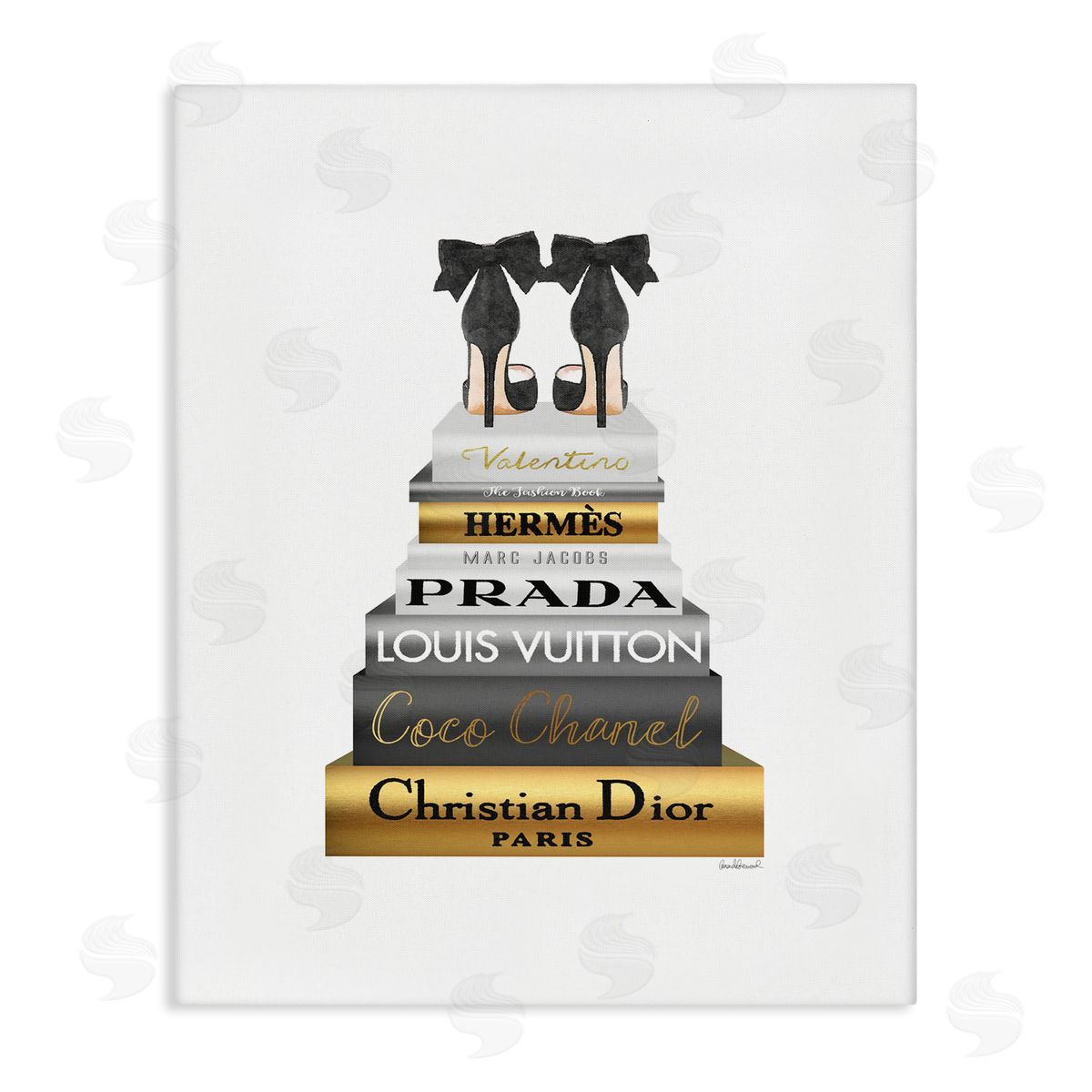 Black Heels Gold Bookstack Canvas Wall Art, Home Decor by Amanda Greenwood