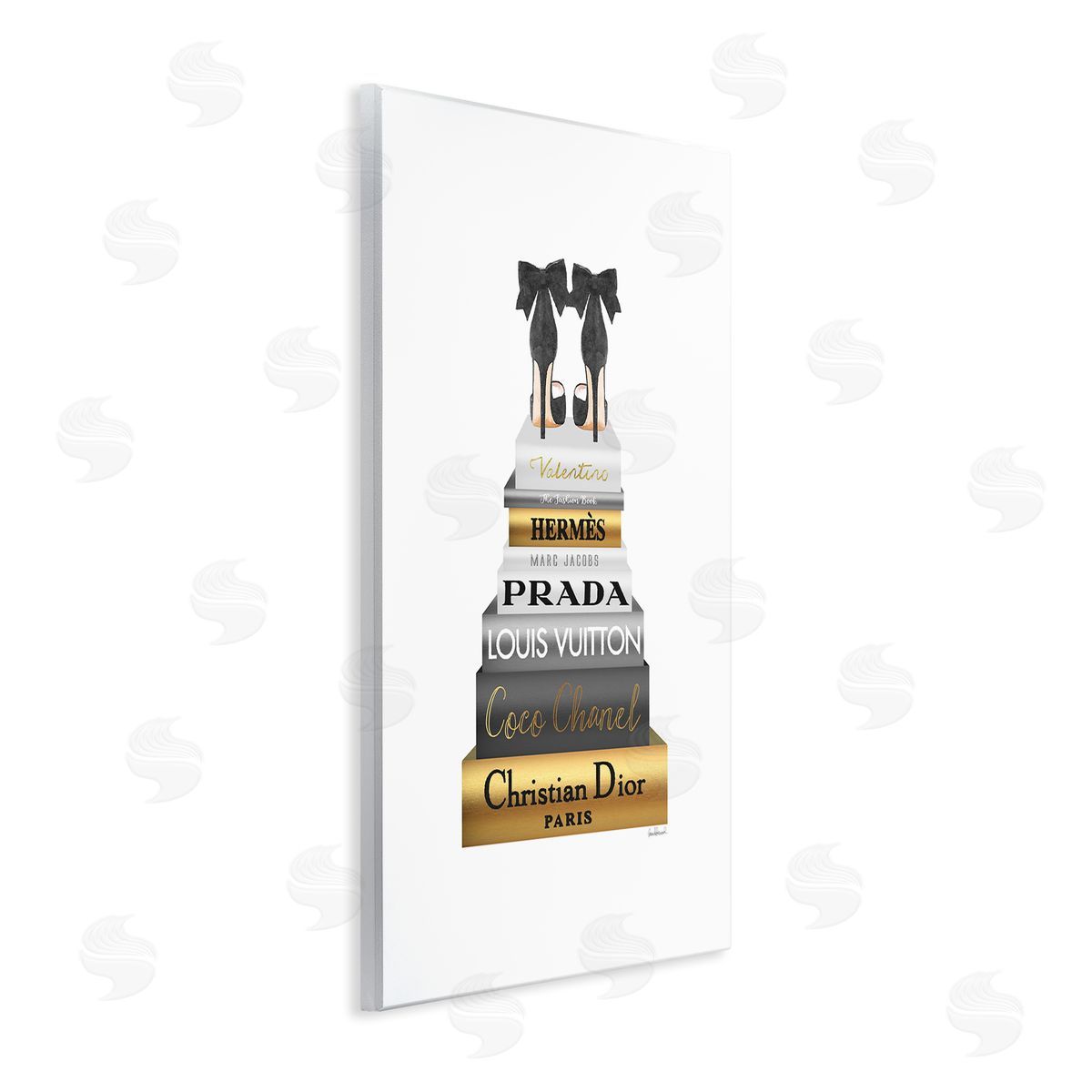 Black Heels Gold Bookstack Wood Plaque Wall Art, Home Decor by Amanda Greenwood