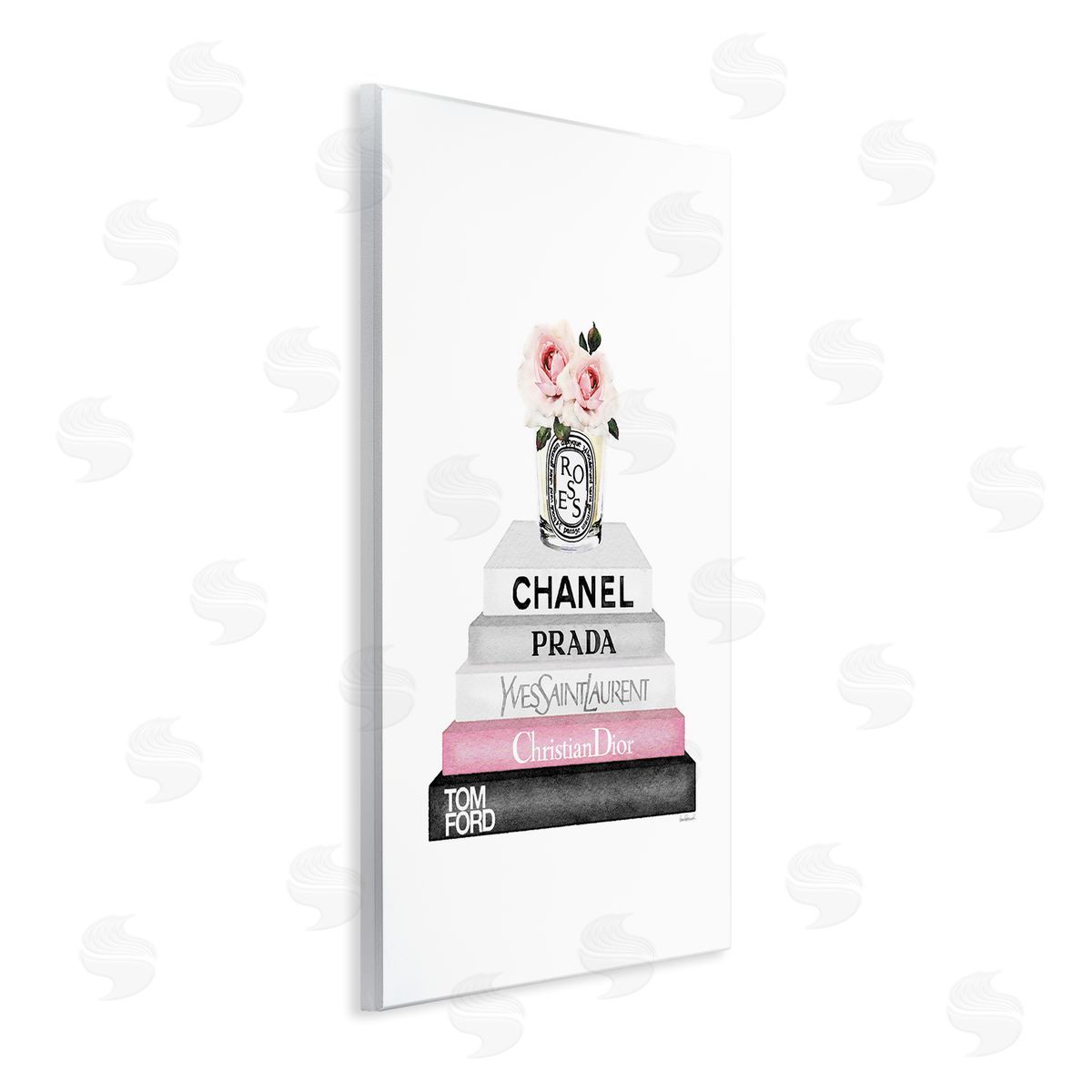 Pink Flower Black Bookstack Wood Plaque Wall Art, Home Decor by Amanda Greenwood