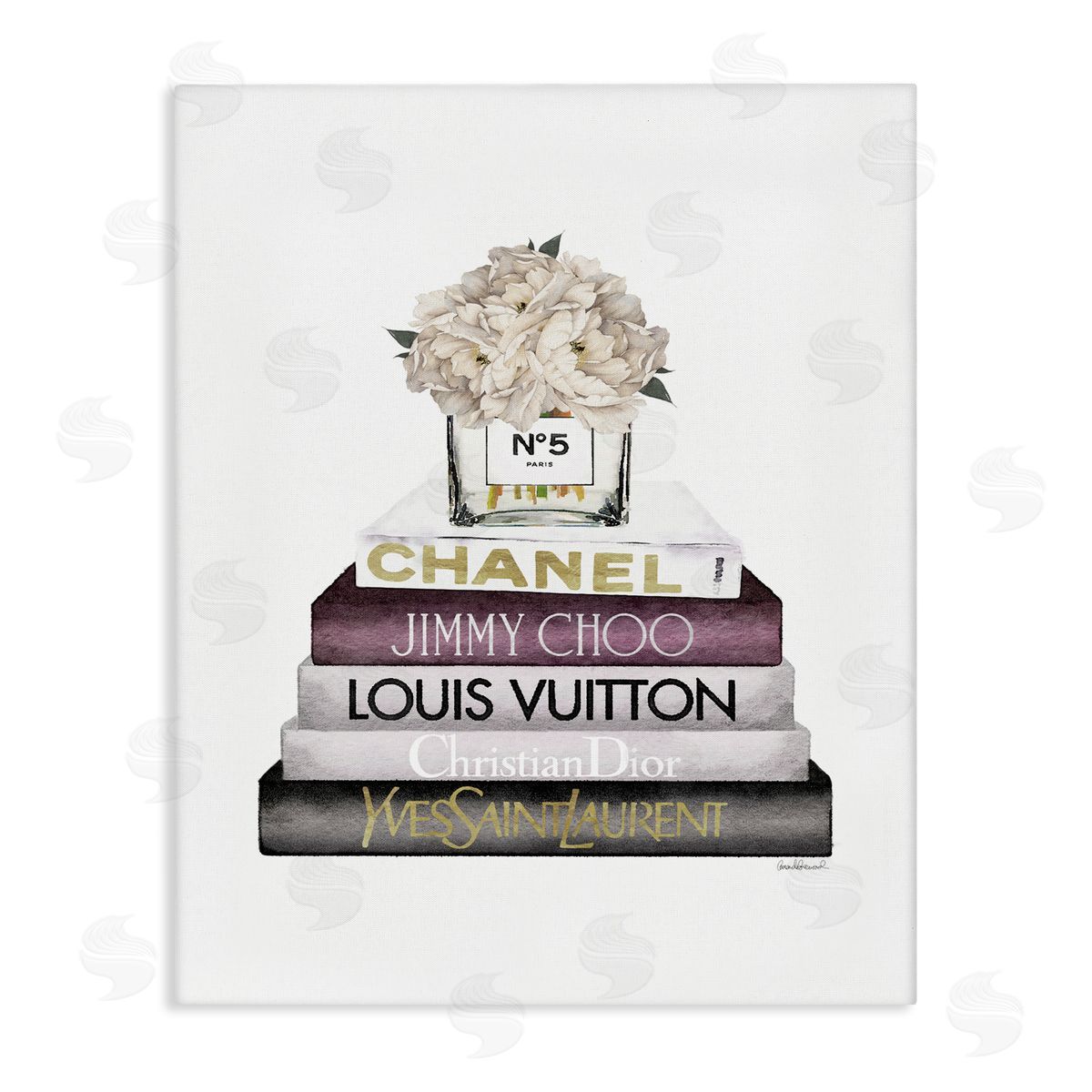 White Flower Bookstack Canvas Wall Art, Home Decor by Amanda Greenwood