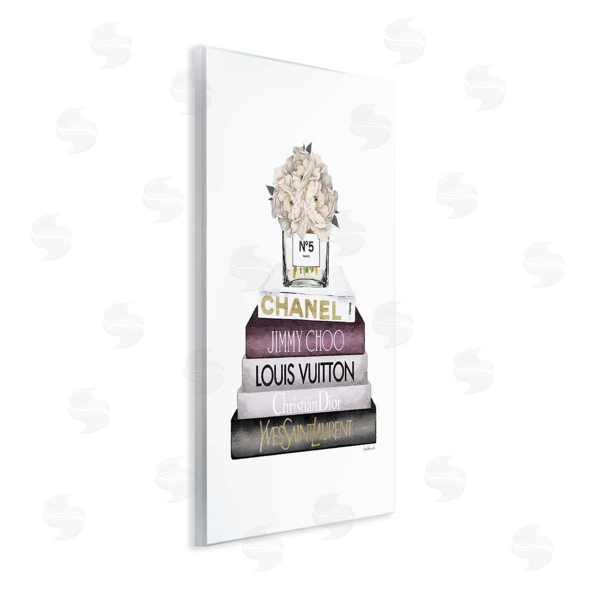 White Flower Bookstack Wood Plaque Wall Art, Home Decor by Amanda Greenwood