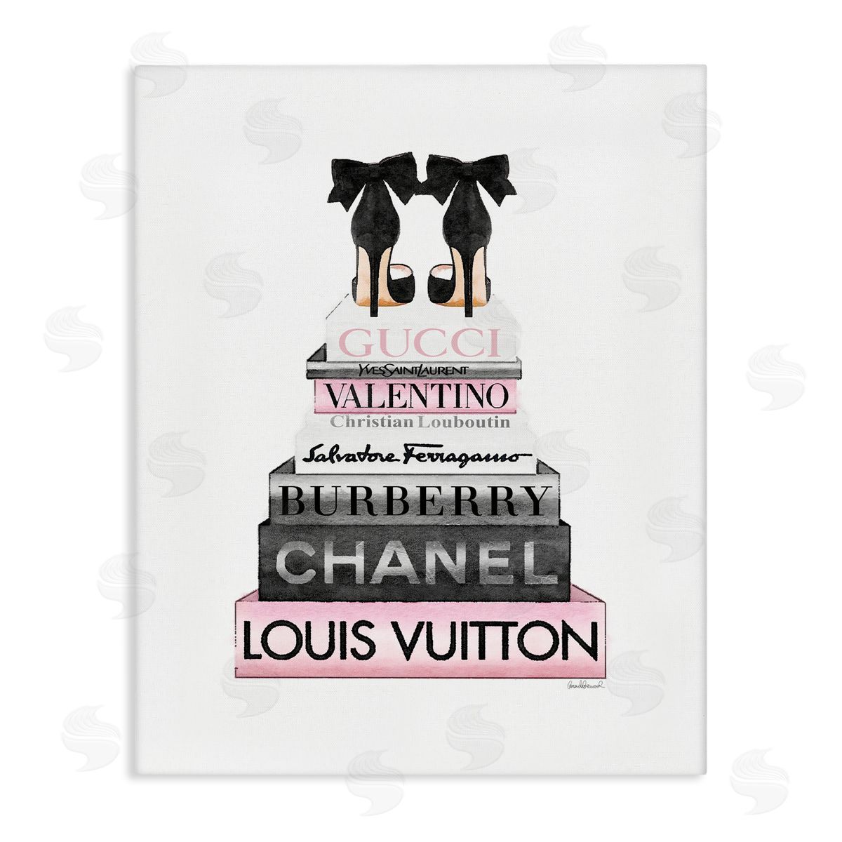 Black Heels Pink Bookstack Canvas Wall Art, Home Decor by Amanda Greenwood