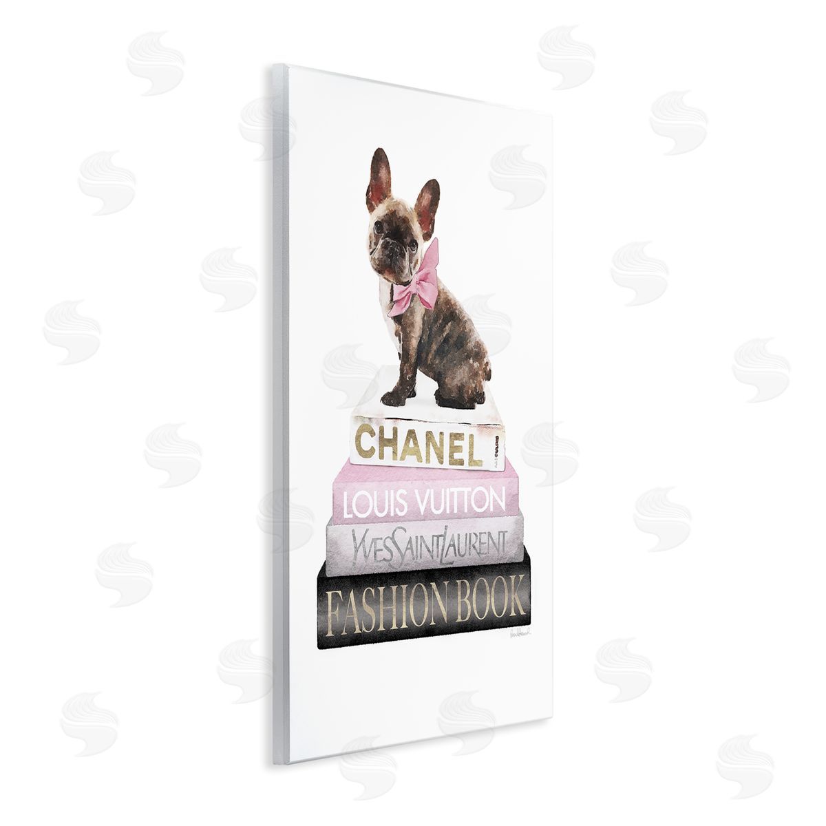 Pink Bow & Dog Bookstack Wood Plaque Wall Art, Home Decor by Amanda Greenwood