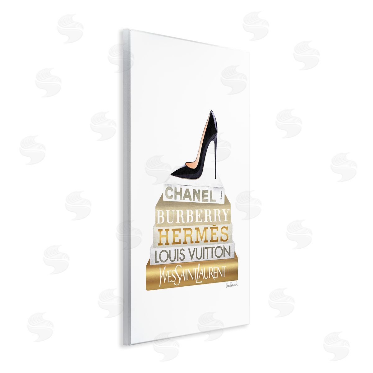Black Heels Gold White Bookstack Wood Plaque Wall Art, Home Decor by Amanda Greenwood