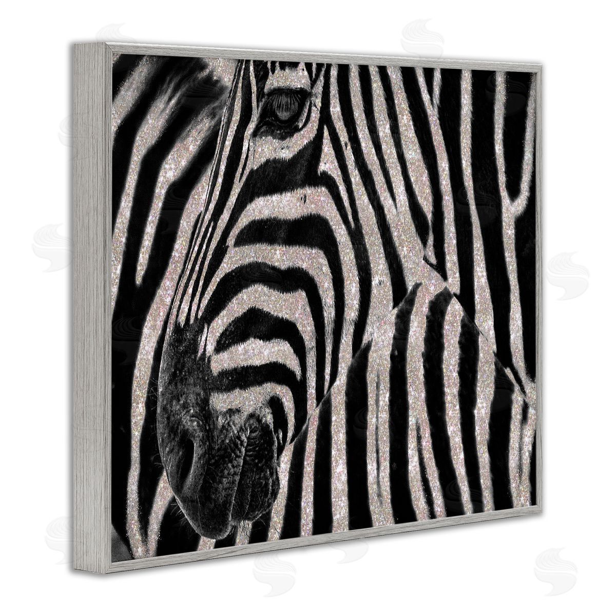 Glitter Zebra Glam Fashion Grey Frame Print Wall Art, Home Decor by Ziwei Li