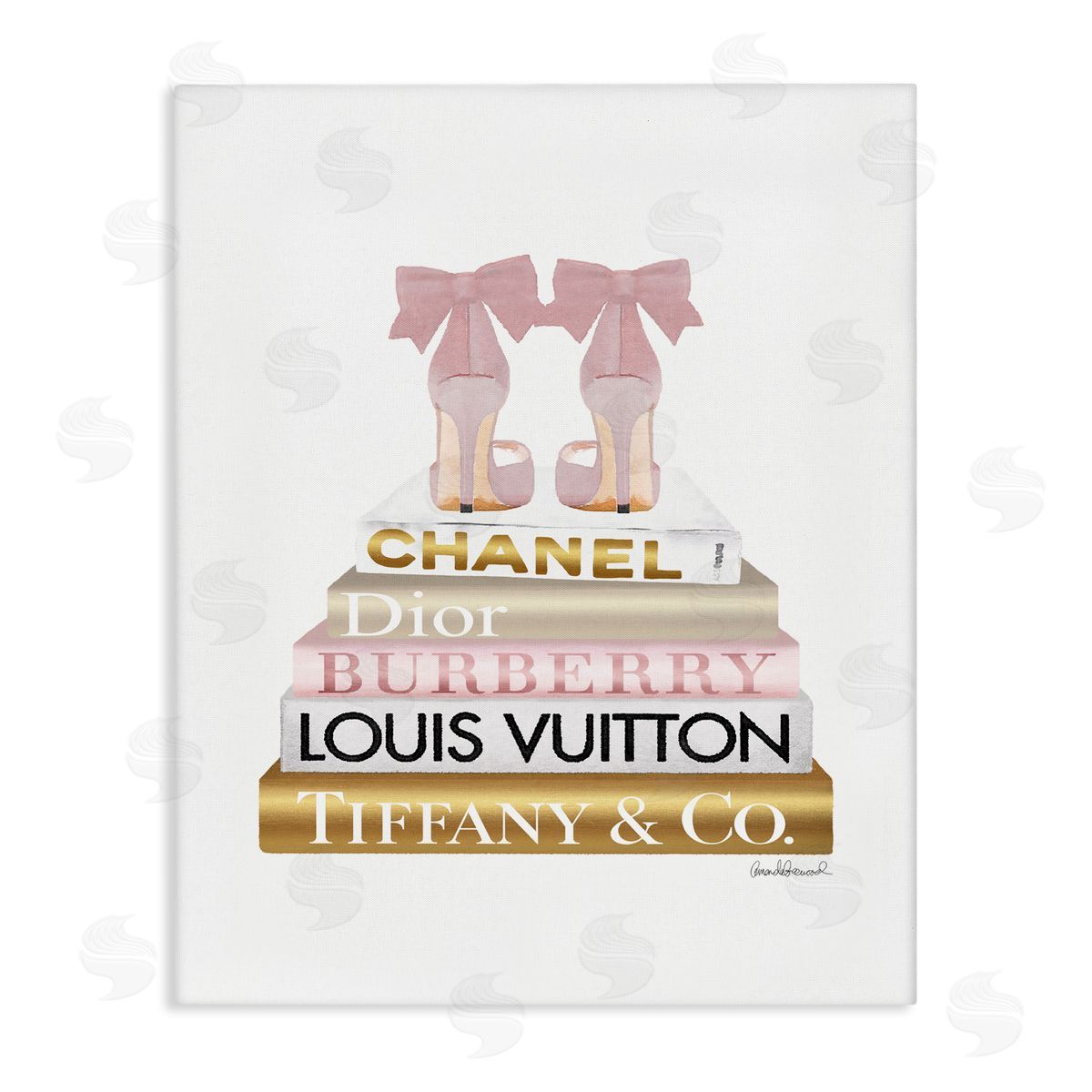 Pink Gold Heels Bookstack Canvas Wall Art, Home Decor by Amanda Greenwood