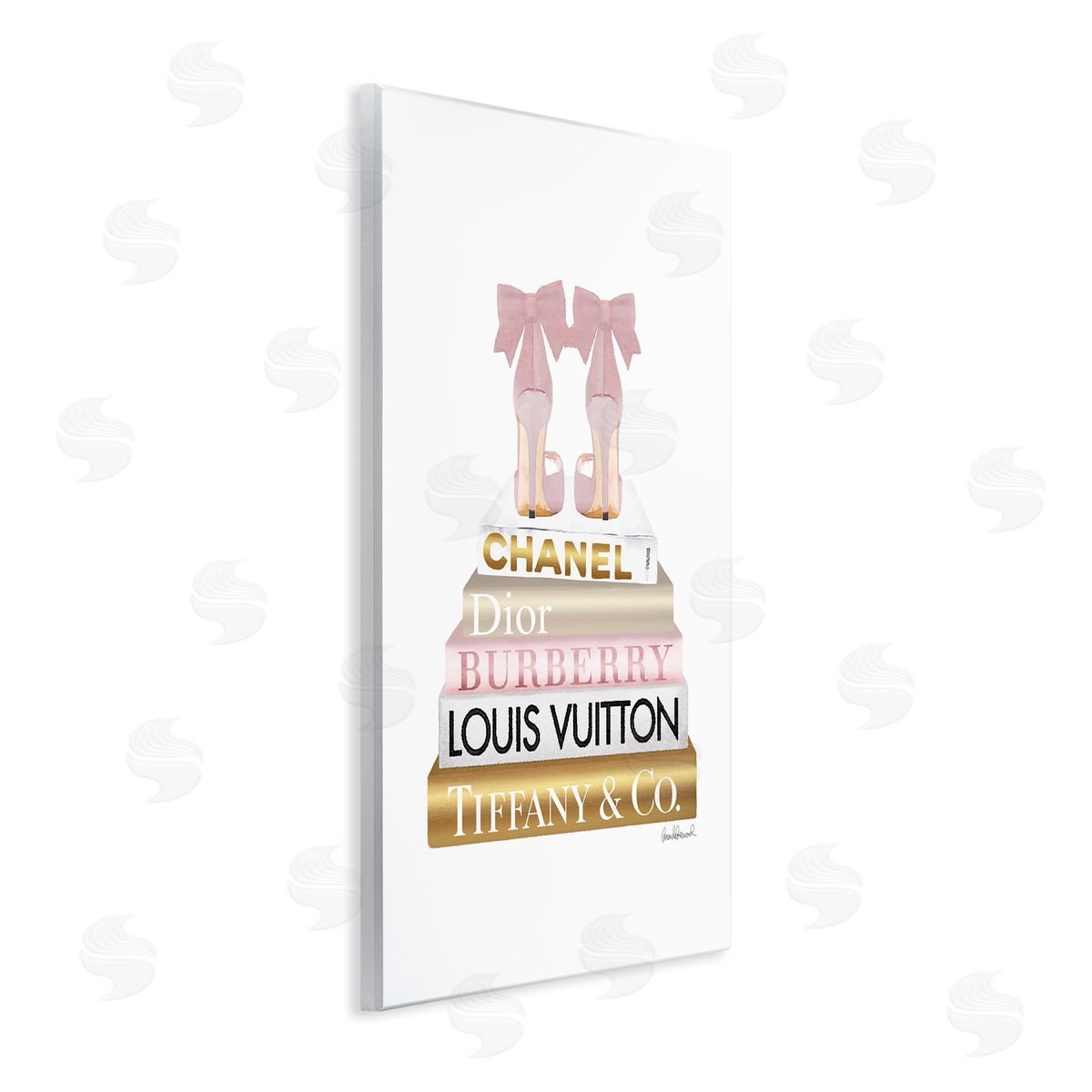 Pink Gold Heels Bookstack Wood Plaque Wall Art, Home Decor by Amanda Greenwood