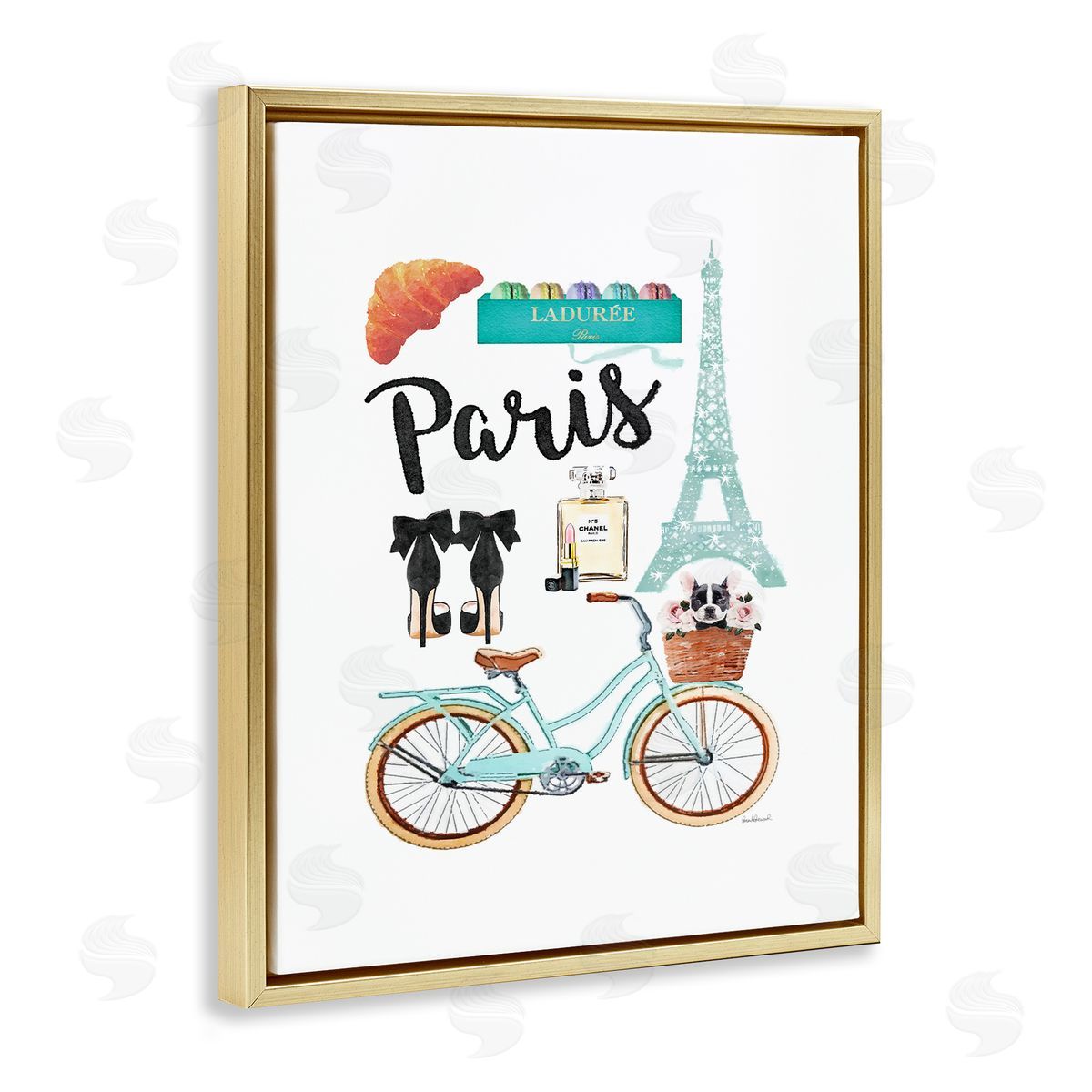Paris Objects Bike & Heels Gold Floating Frame Canvas Wall Art, Home Decor by Amanda Greenwood