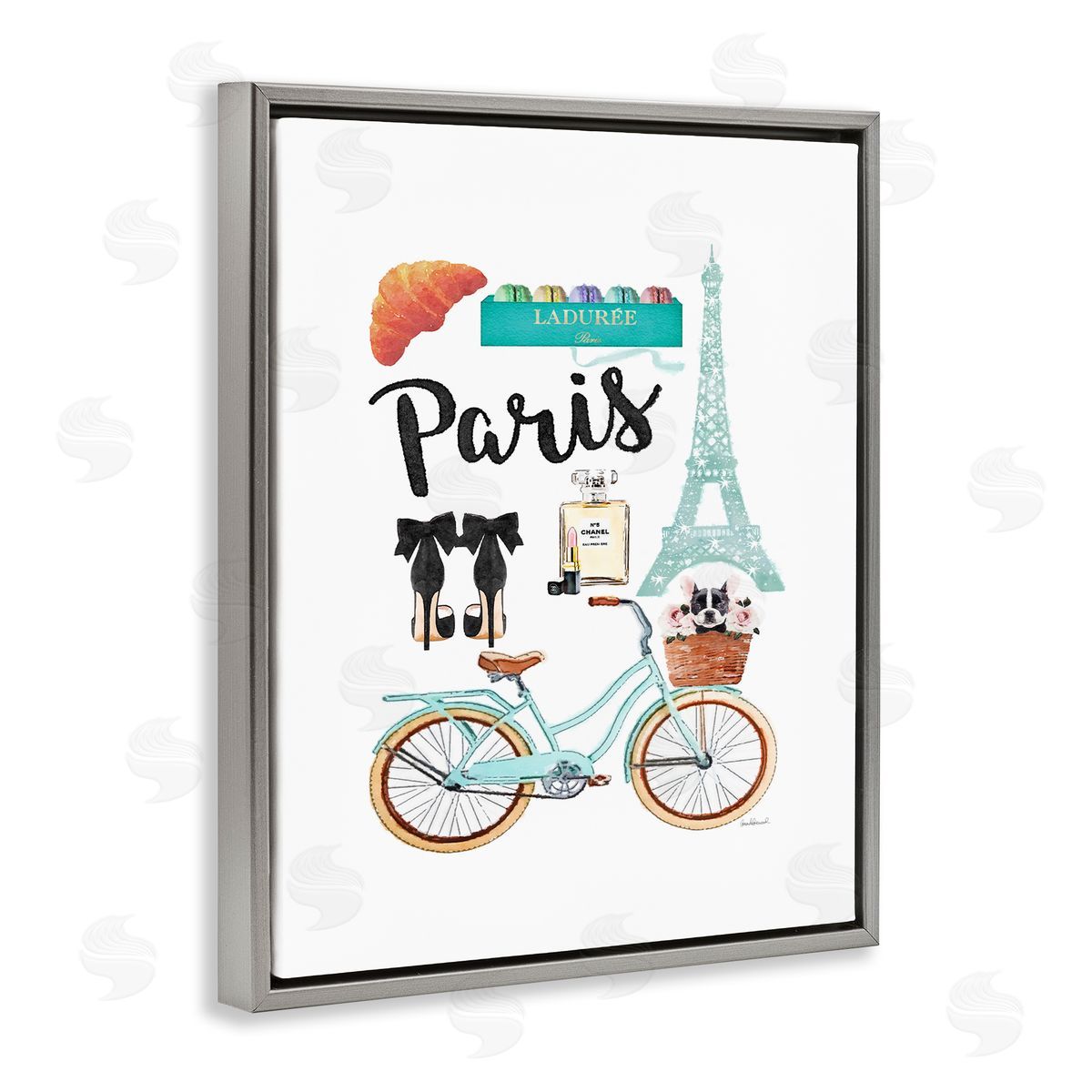Paris Objects Bike & Heels Grey Floating Frame Canvas Wall Art, Home Decor by Amanda Greenwood