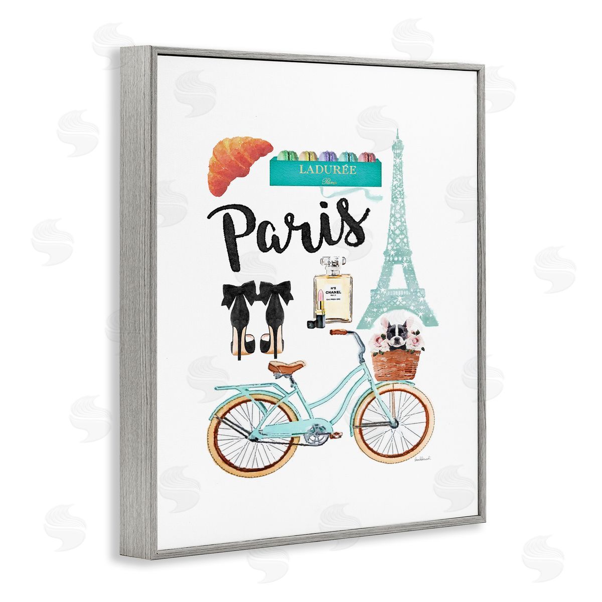 Paris Objects Bike & Heels Grey Frame Print Wall Art, Home Decor by Amanda Greenwood